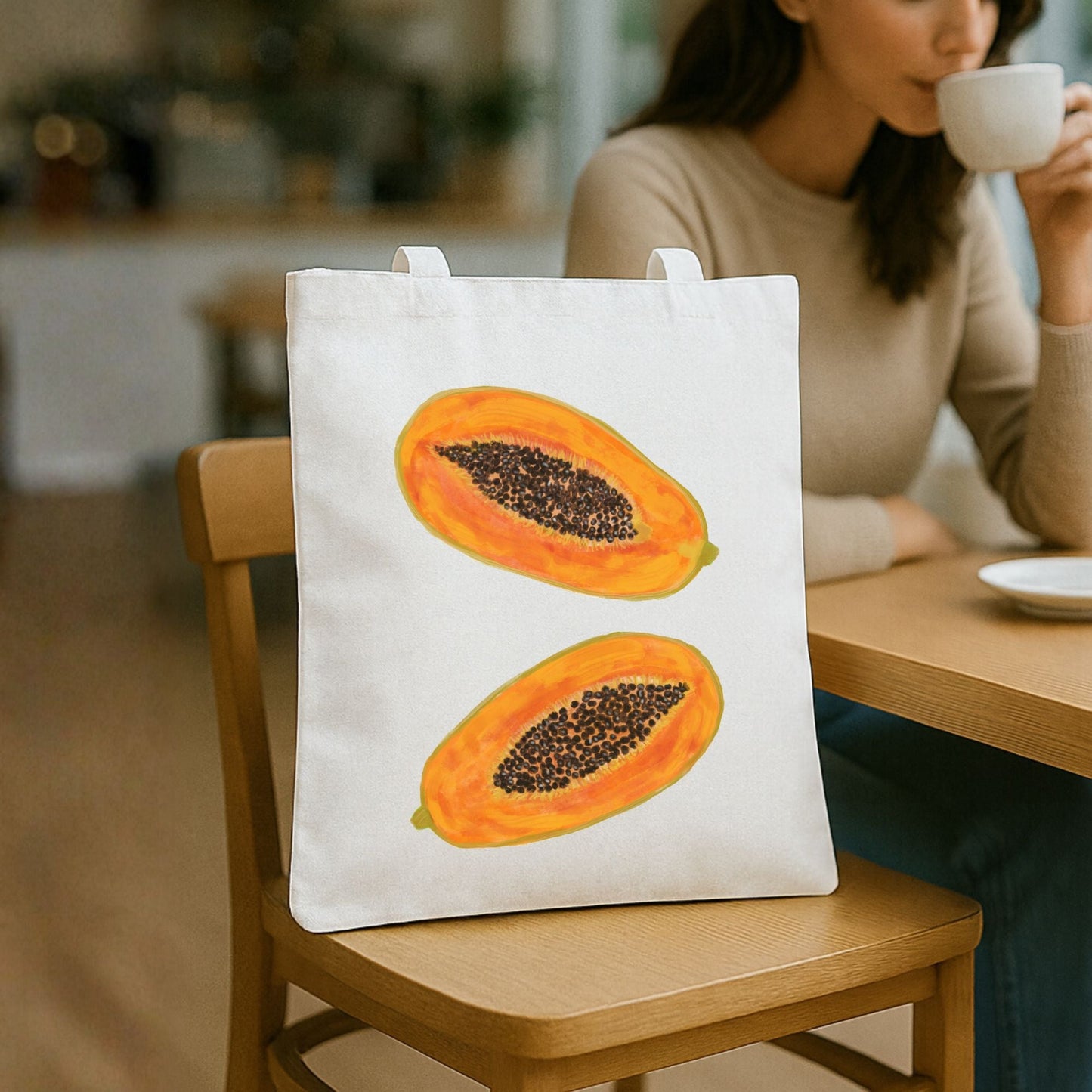 Canvas Tote Bag with Papaya Artwork - MerikaArt