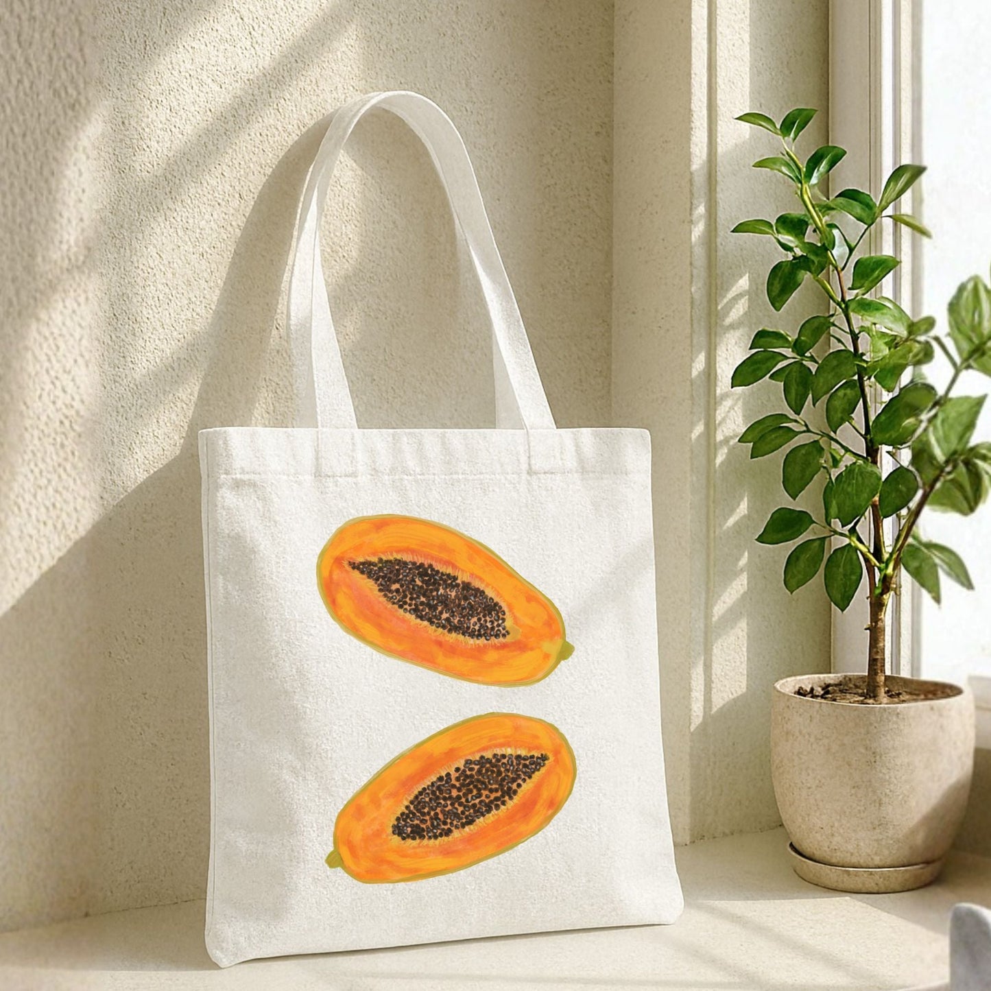 Canvas Tote Bag with Papaya Artwork - MerikaArt