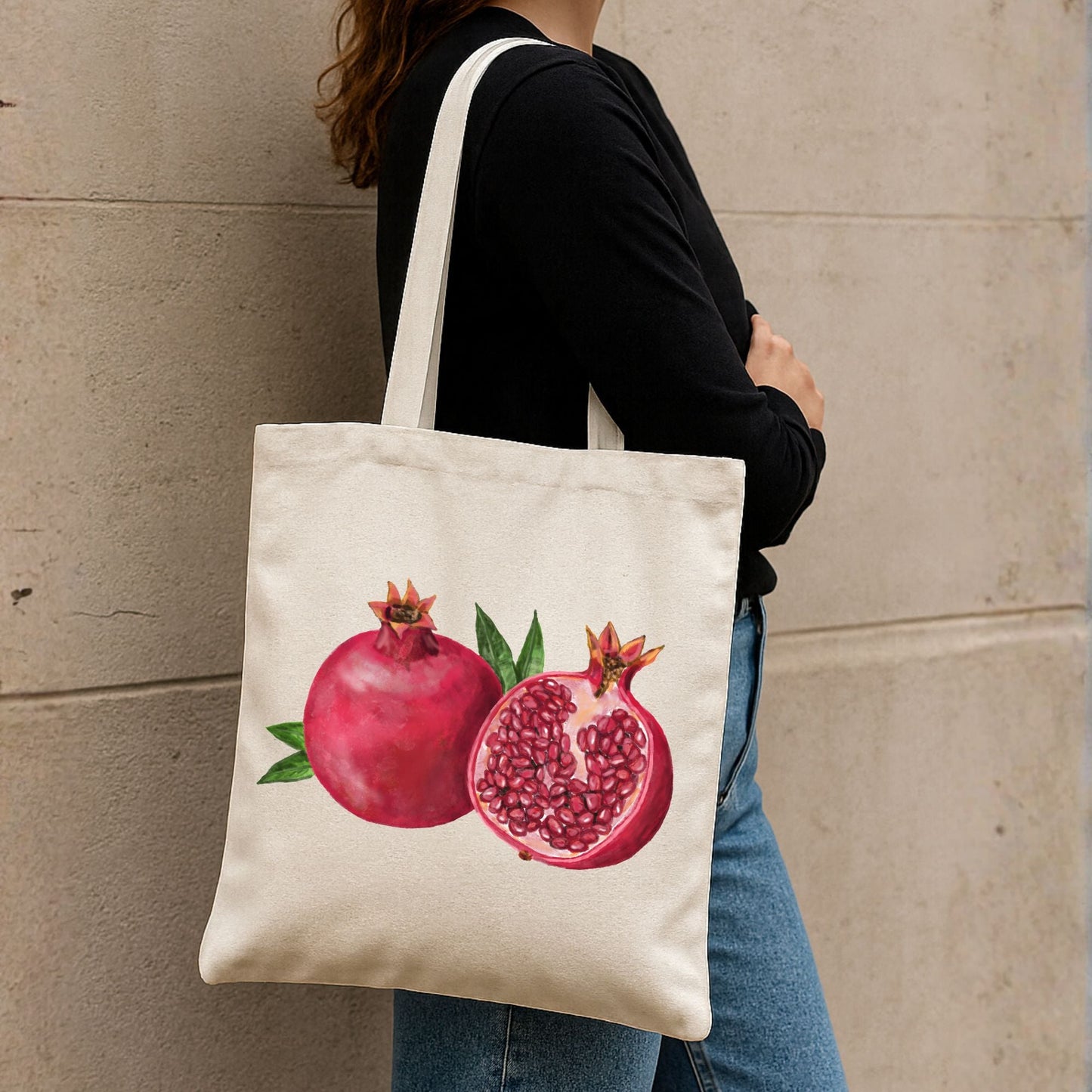 Canvas Tote Bag with Pomegranate Artwork - MerikaArt
