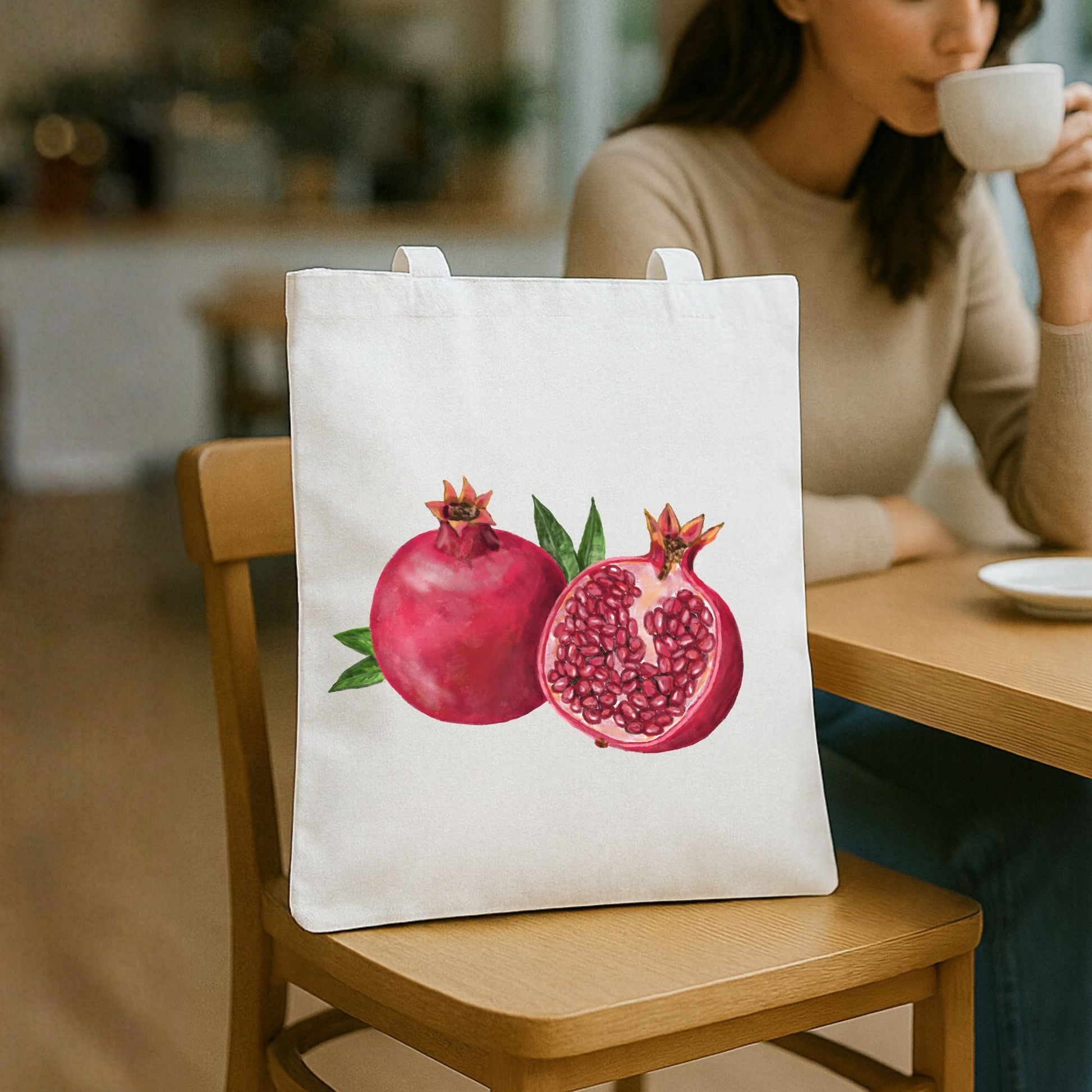 Canvas Tote Bag with Pomegranate Artwork - MerikaArt