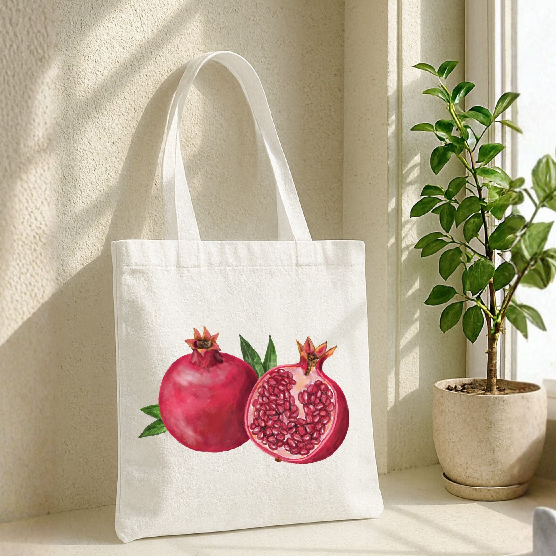 Canvas Tote Bag with Pomegranate Artwork - MerikaArt