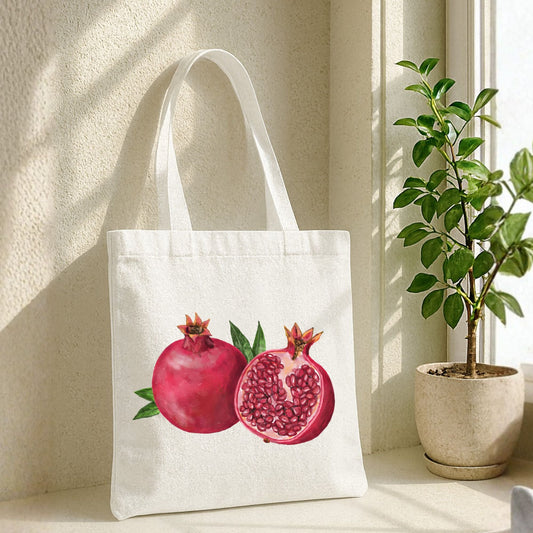 Canvas Tote Bag with Pomegranate Artwork - MerikaArt
