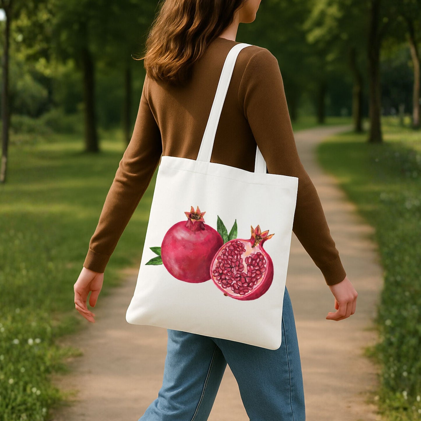 Canvas Tote Bag with Pomegranate Artwork - MerikaArt