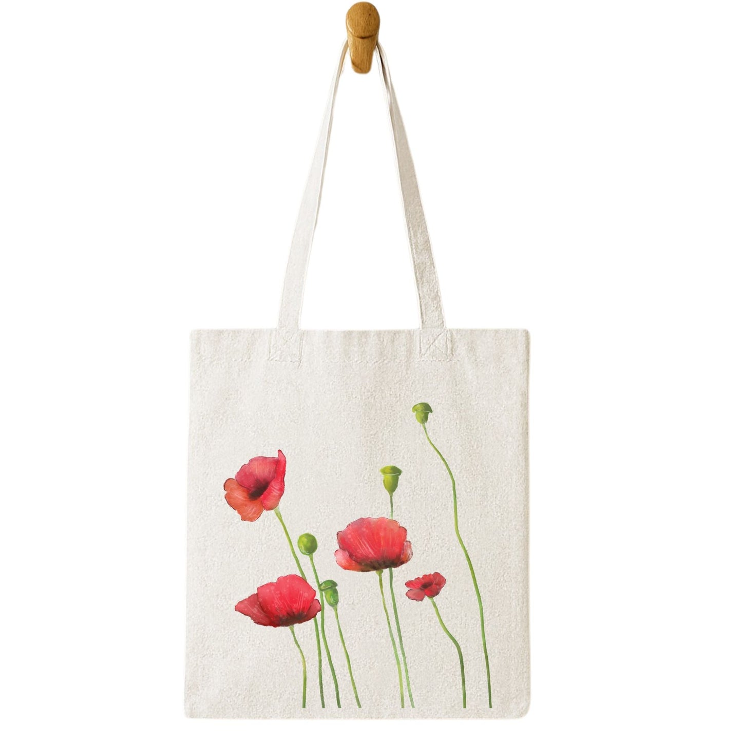 Canvas Tote Bag with Poppy Flower Artwork - MerikaArt
