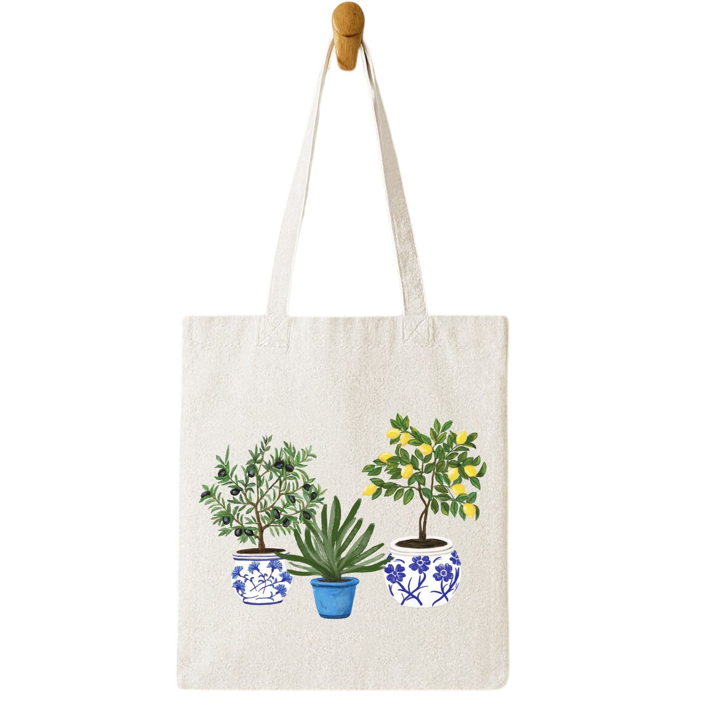 Canvas Tote Bag with Potted Plant Artwork - MerikaArt
