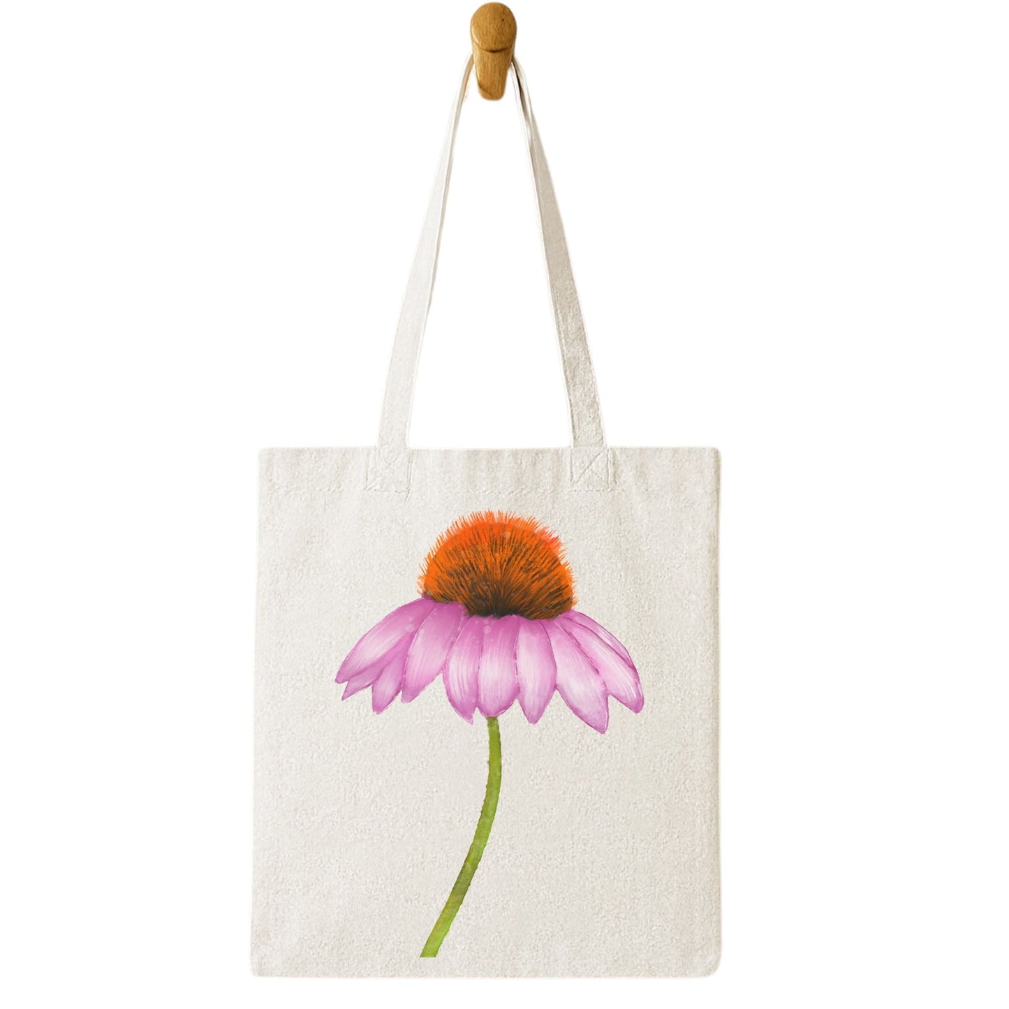 Canvas Tote Bag with Purple Coneflower Artwork - MerikaArt