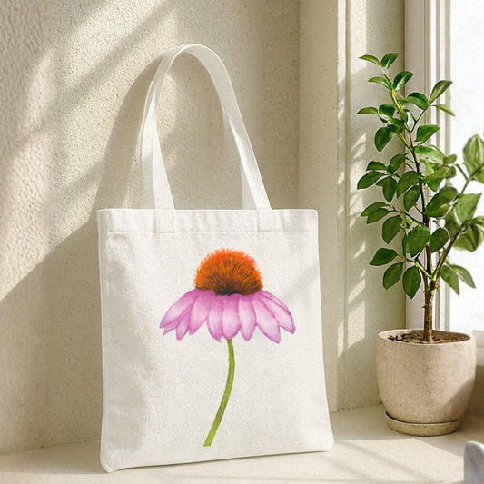 Canvas Tote Bag with Purple Coneflower Artwork - MerikaArt