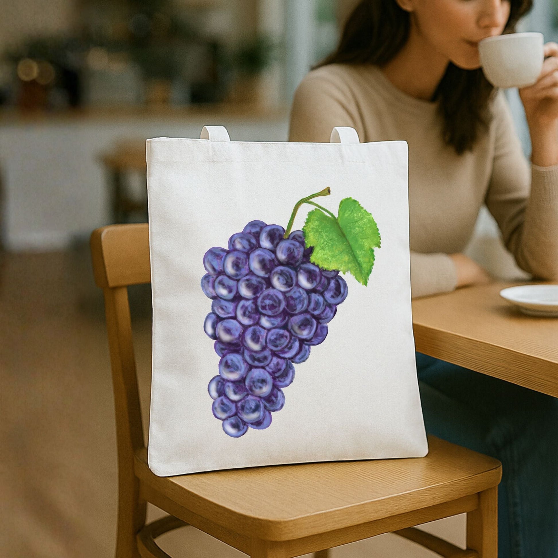 Canvas Tote Bag with Purple Grape Artwork - MerikaArt