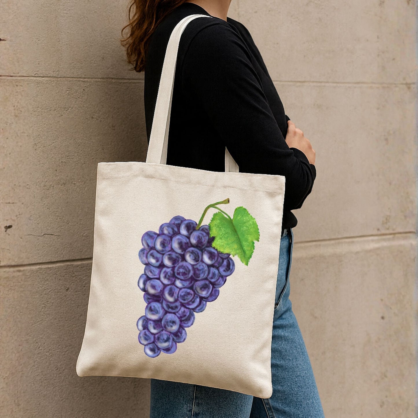 Canvas Tote Bag with Purple Grape Artwork - MerikaArt