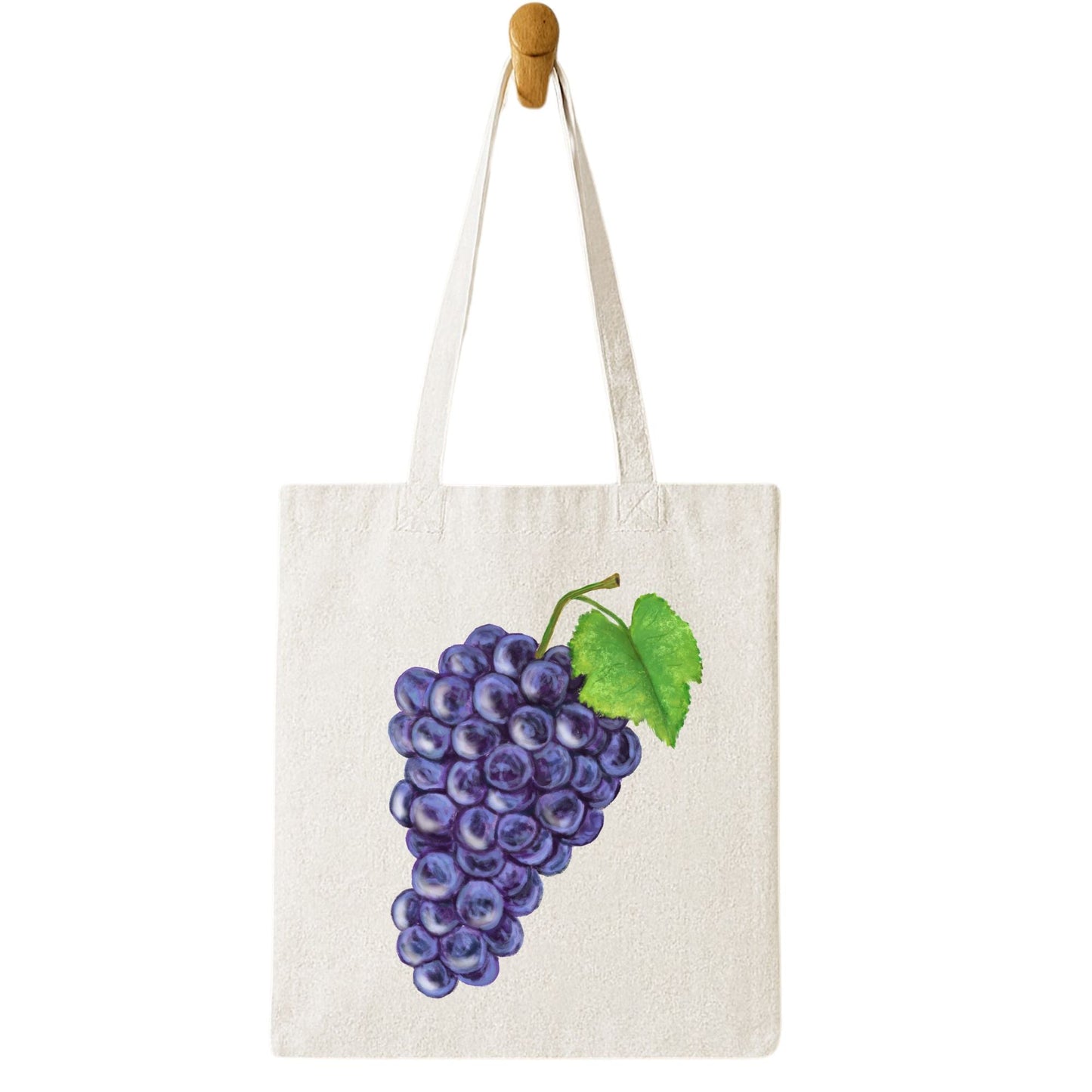 Canvas Tote Bag with Purple Grape Artwork - MerikaArt