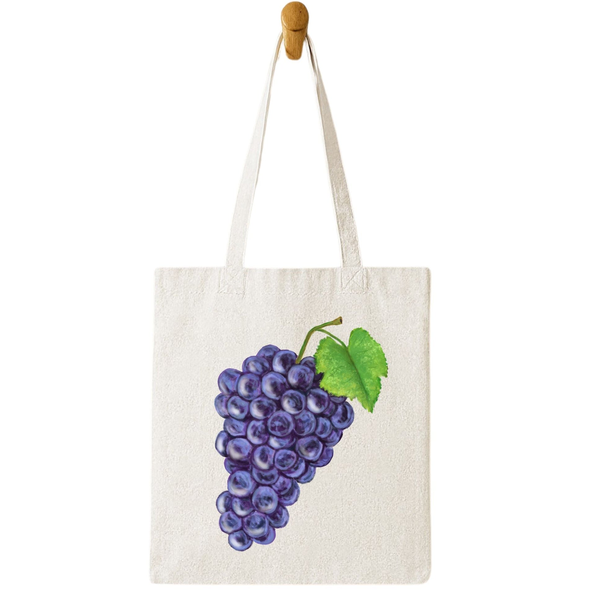 Canvas Tote Bag with Purple Grape Artwork - MerikaArt