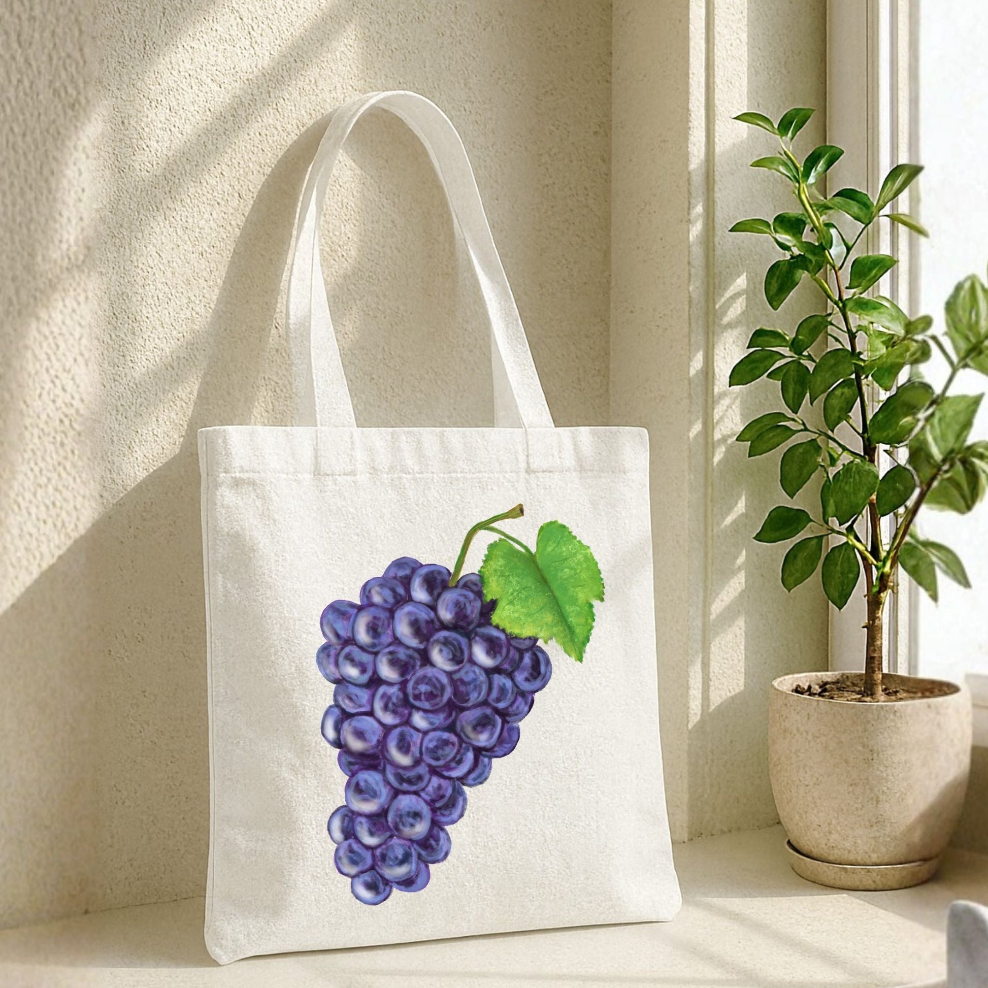 Canvas Tote Bag with Purple Grape Artwork - MerikaArt