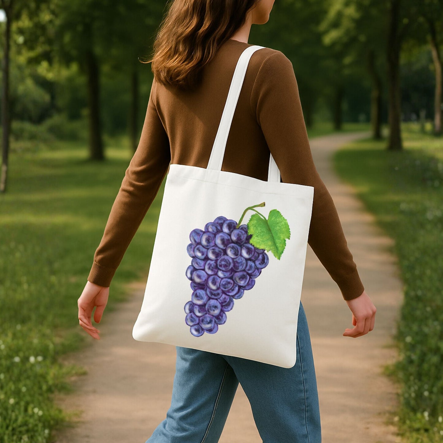 Canvas Tote Bag with Purple Grape Artwork - MerikaArt