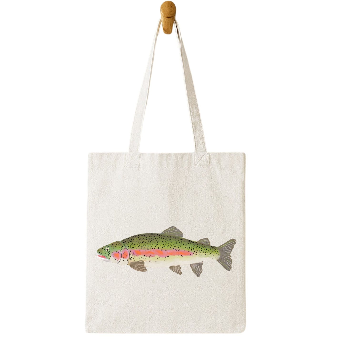 Canvas Tote Bag with Rainbow Trout Illustration - MerikaArt