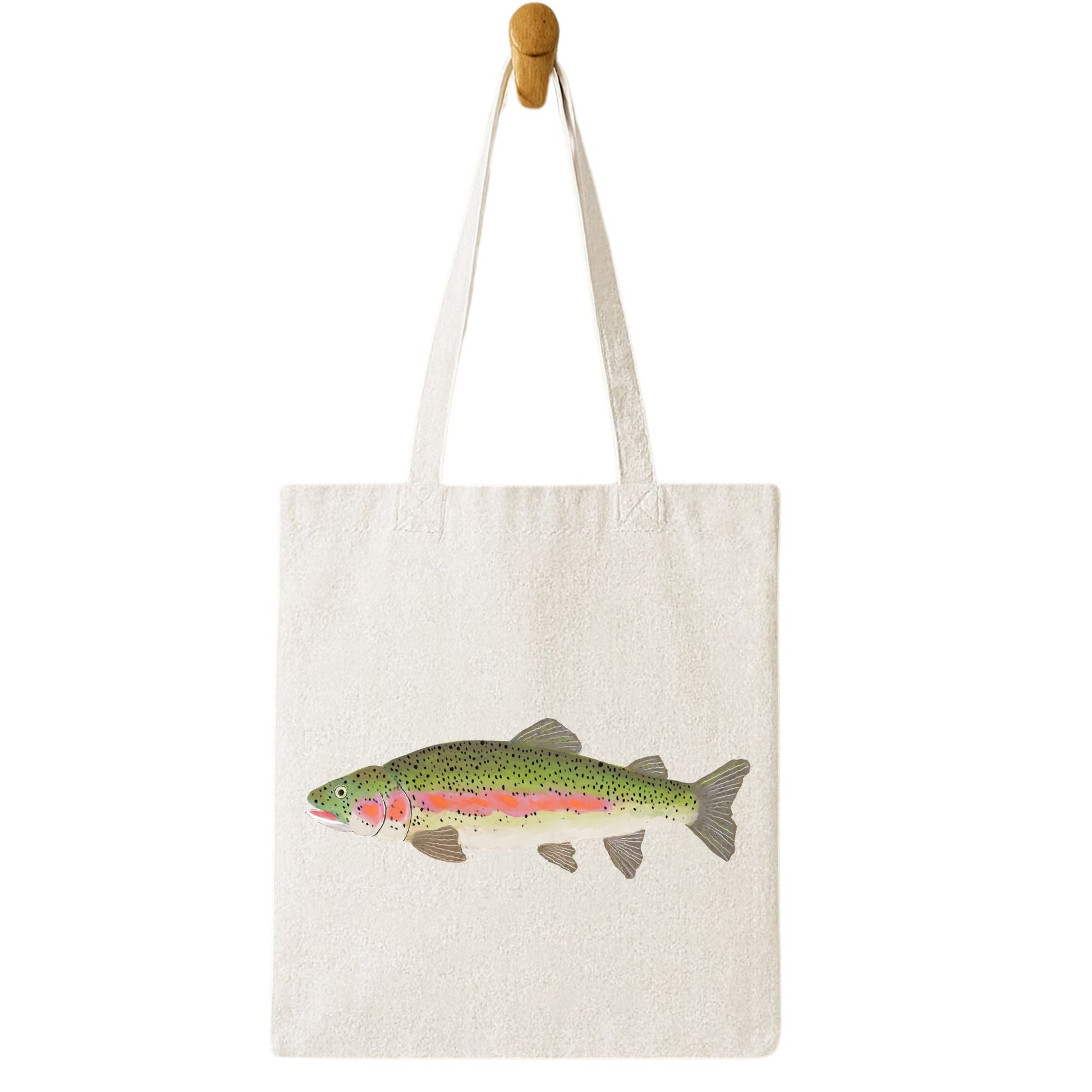 Canvas Tote Bag with Rainbow Trout Illustration - MerikaArt