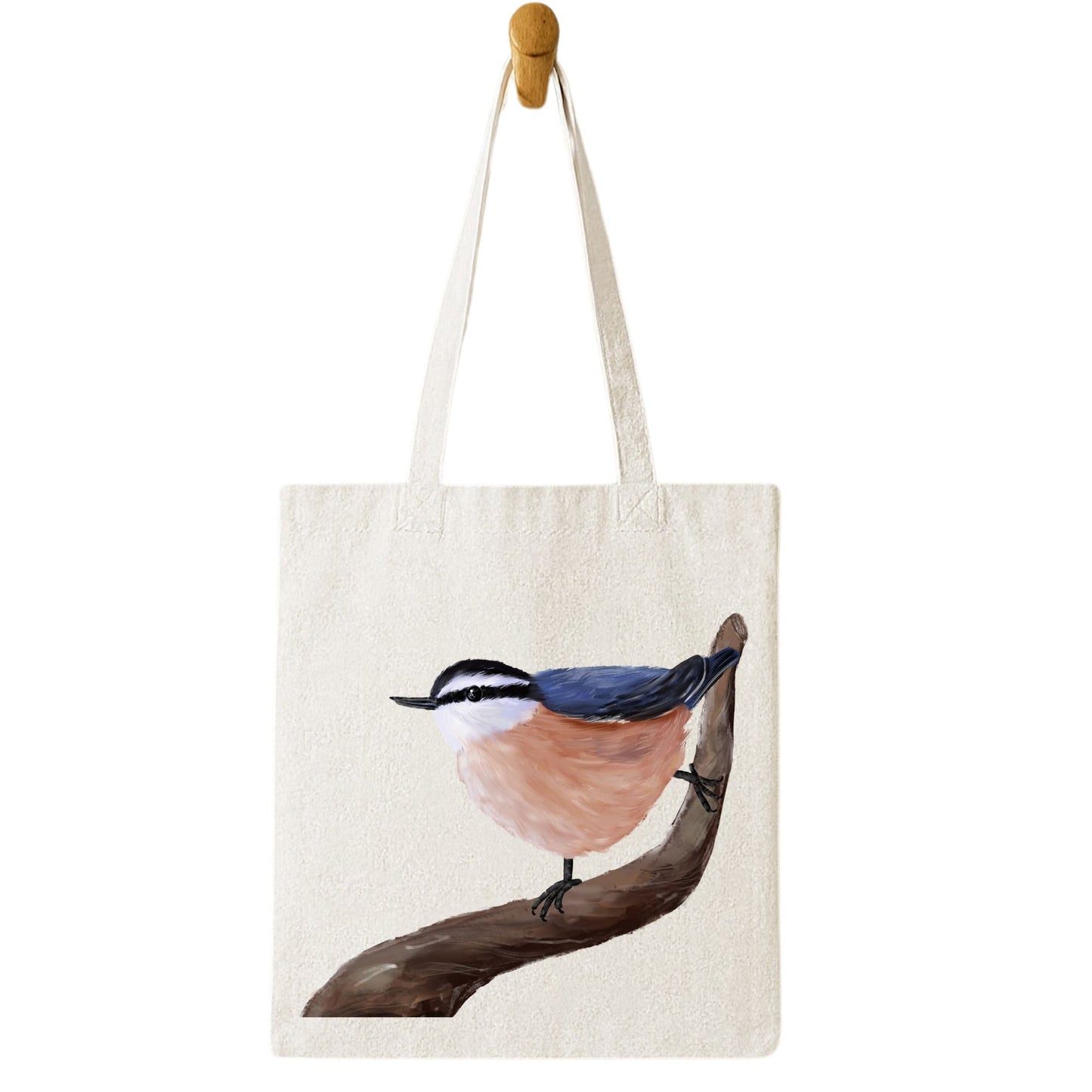 Canvas Tote Bag with Red - Breasted Nuthatch Artwork - MerikaArt