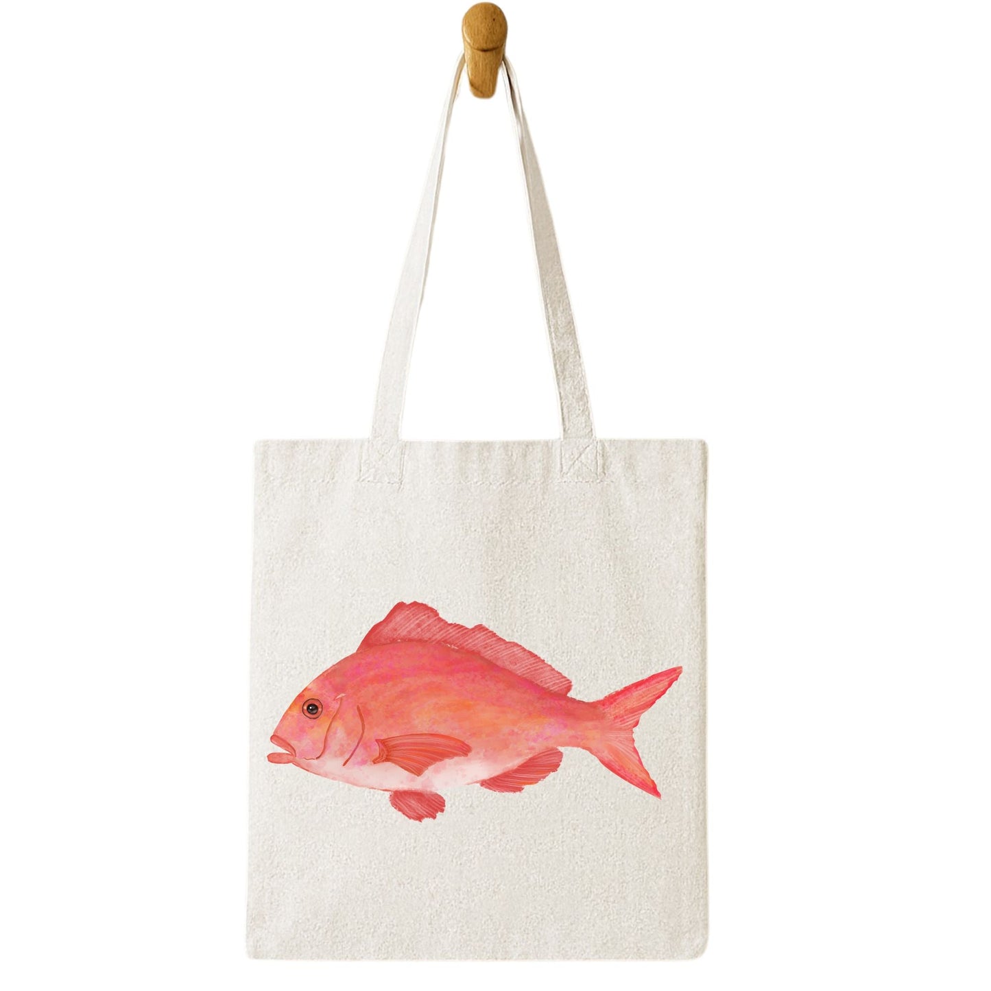 Canvas Tote Bag with Red Snapper Illustration - MerikaArt