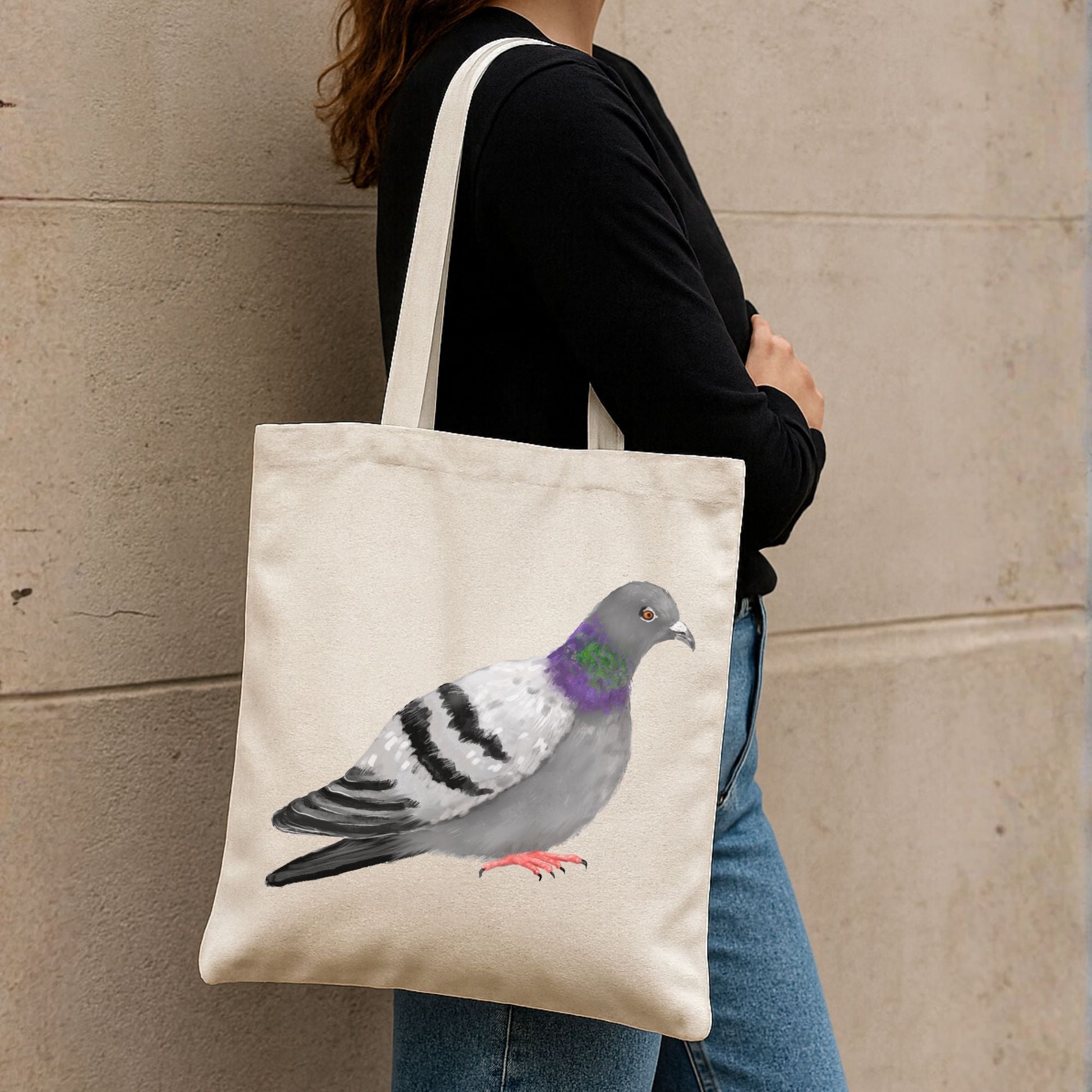 Canvas Tote Bag with Rock Pigeon Artwork - MerikaArt