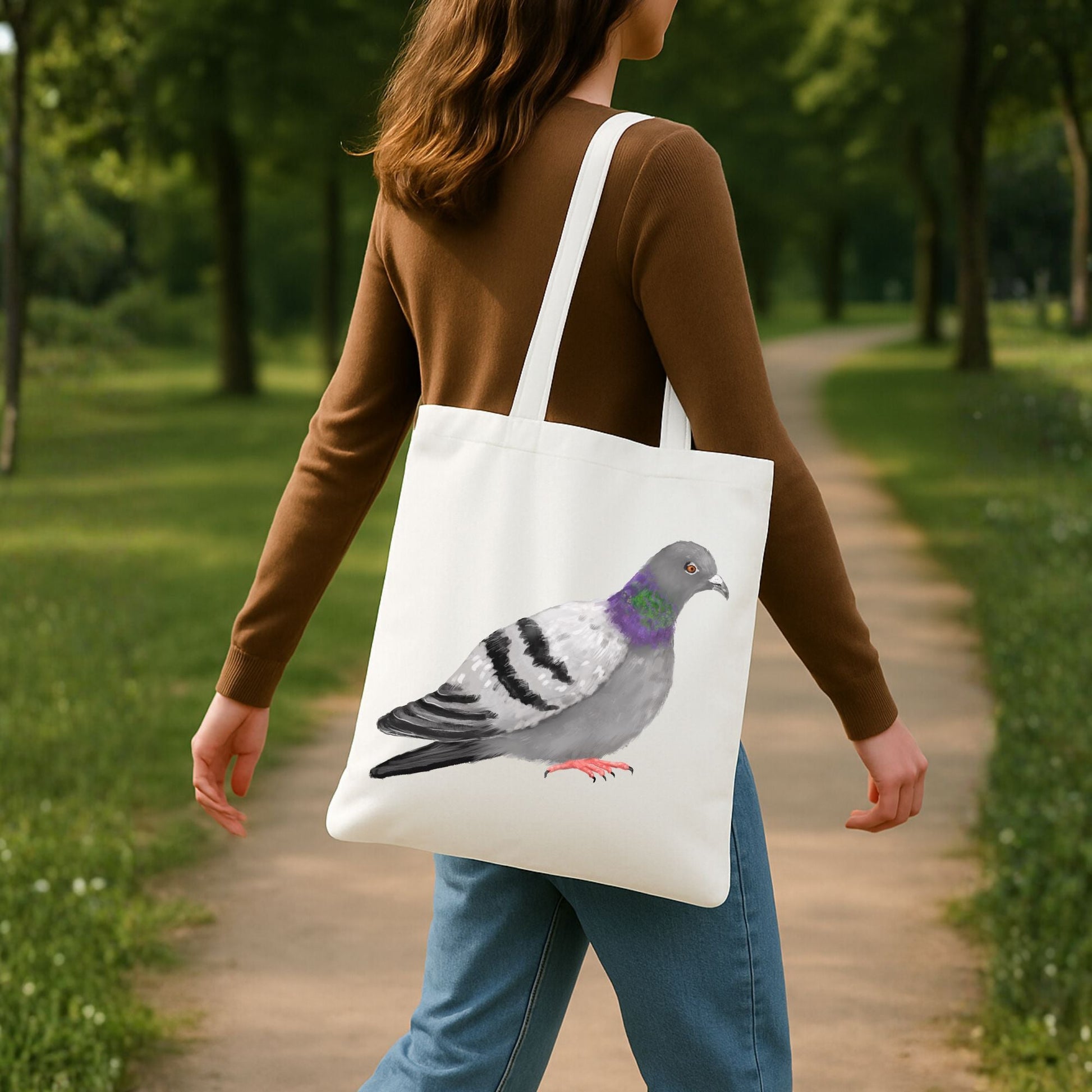 Canvas Tote Bag with Rock Pigeon Artwork - MerikaArt