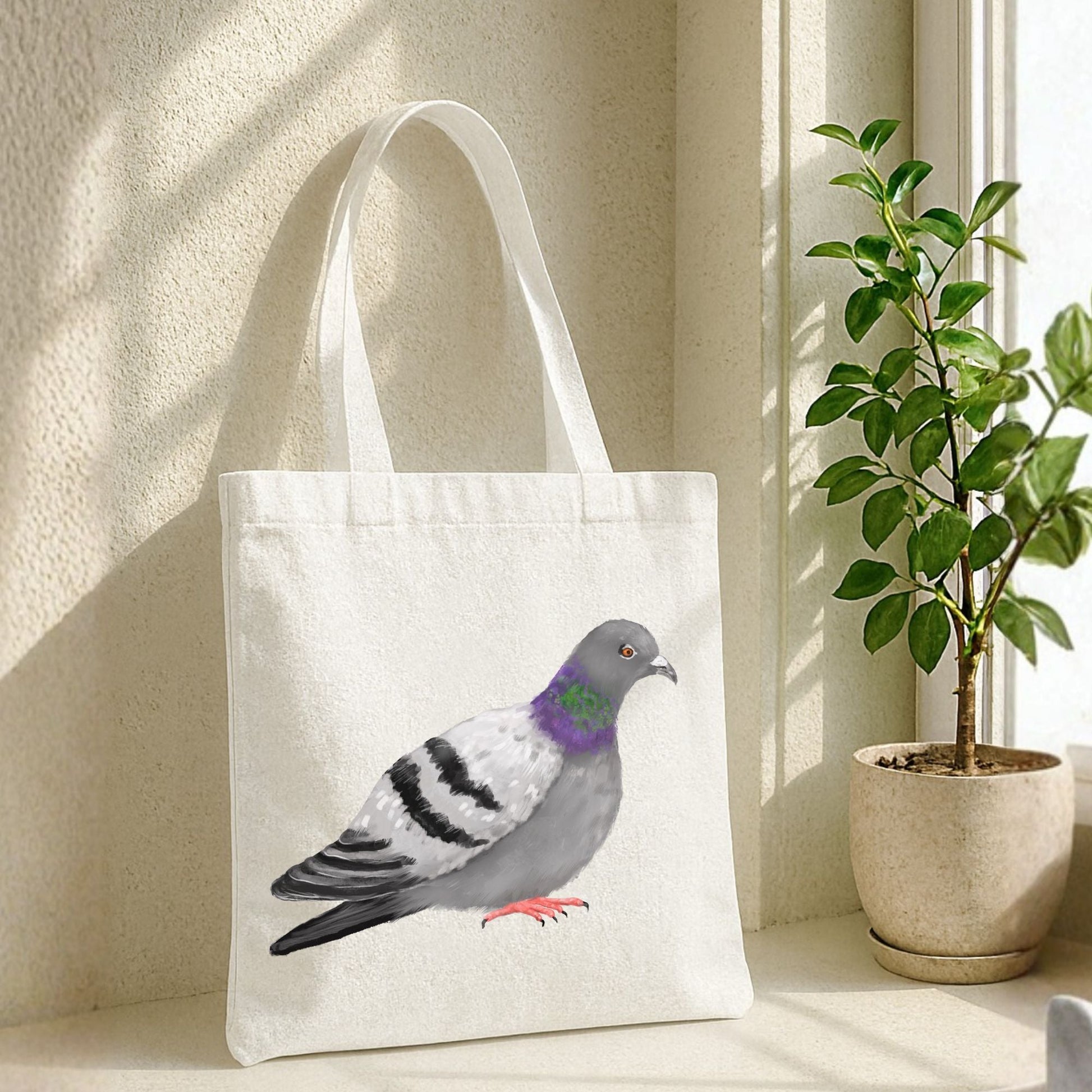 Canvas Tote Bag with Rock Pigeon Artwork - MerikaArt