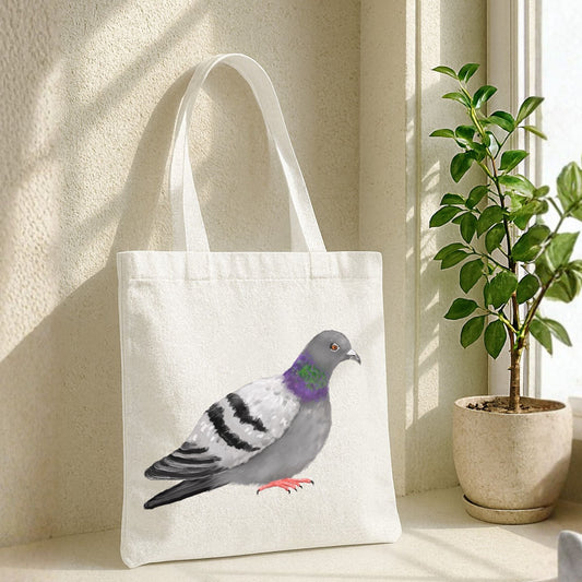 Canvas Tote Bag with Rock Pigeon Artwork - MerikaArt