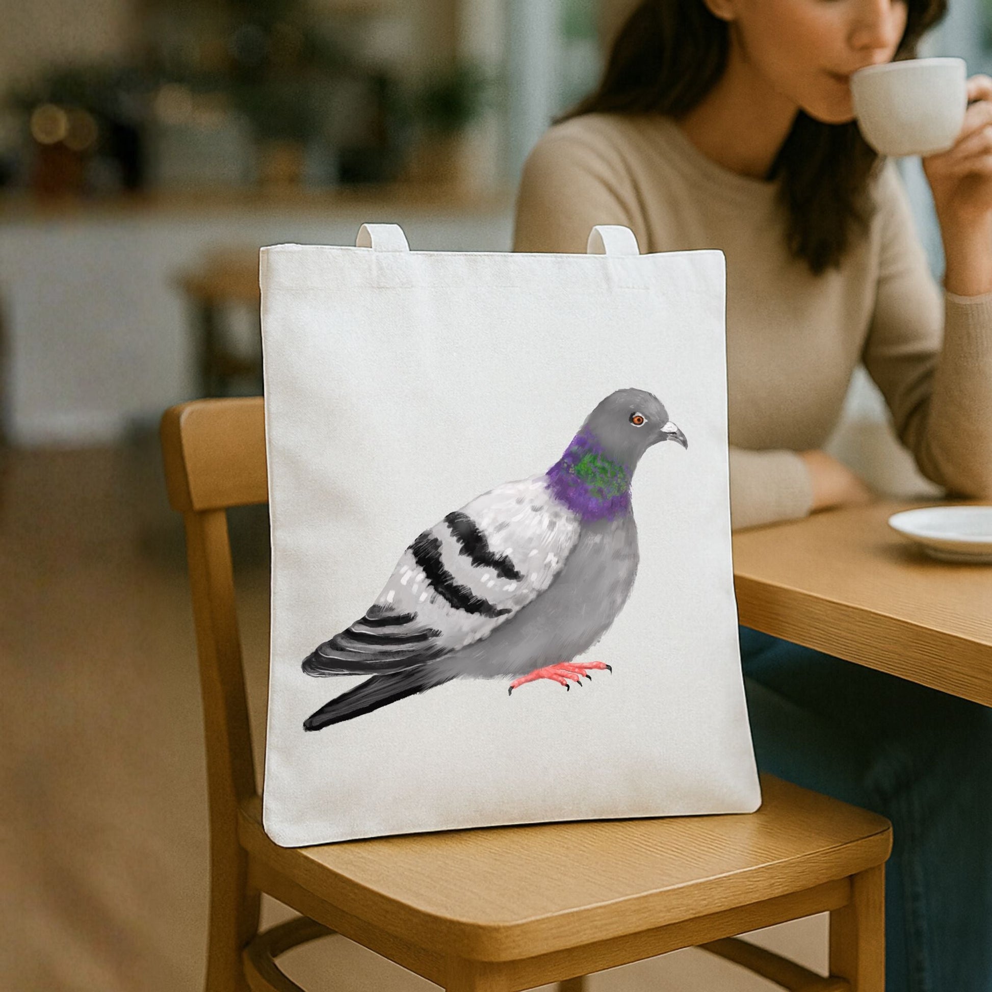 Canvas Tote Bag with Rock Pigeon Artwork - MerikaArt