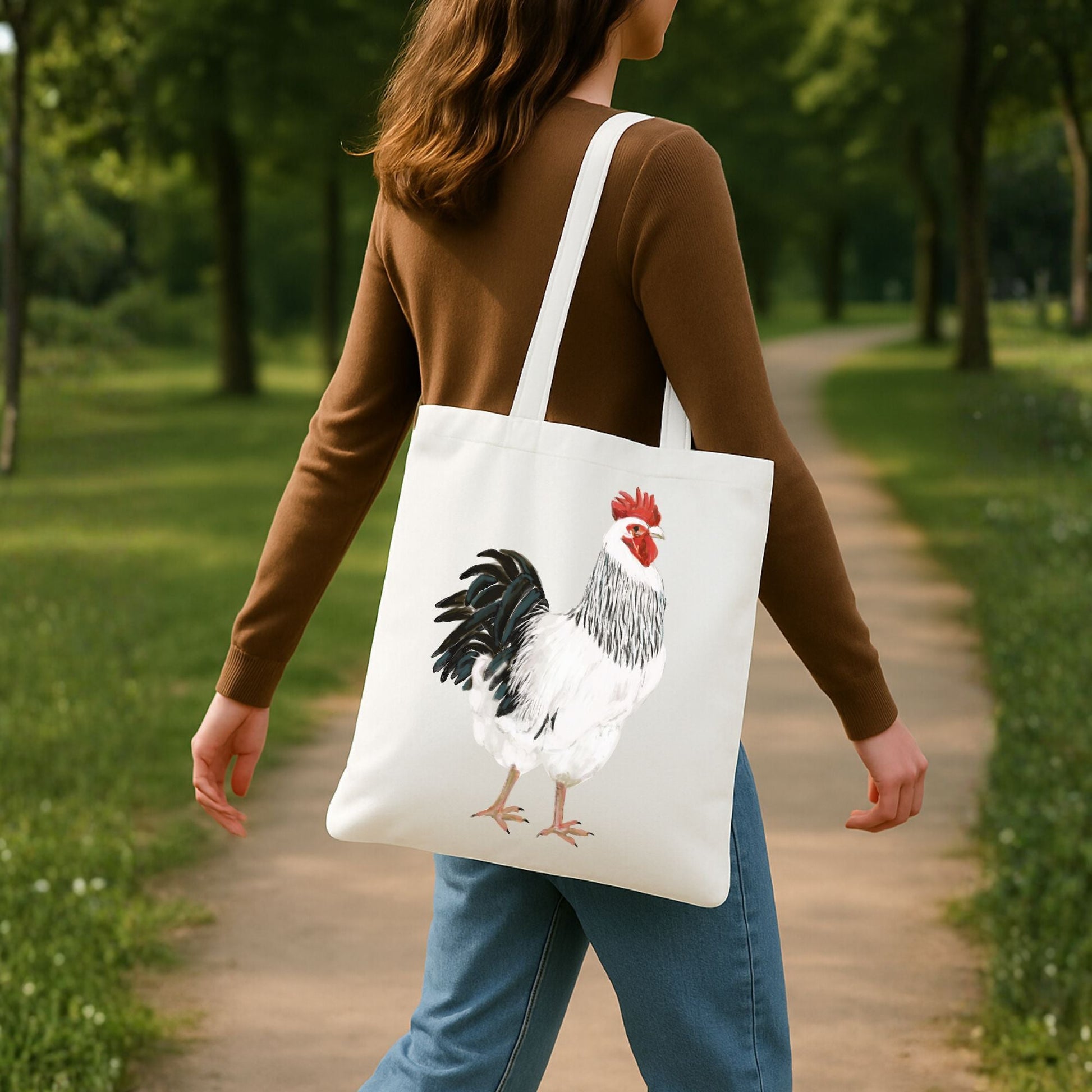 Canvas Tote Bag with Rooster Artwork - MerikaArt