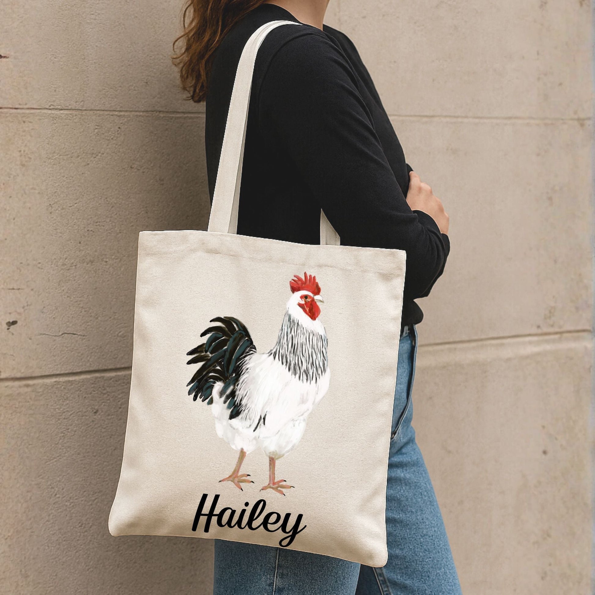 Canvas Tote Bag with Rooster Artwork - MerikaArt