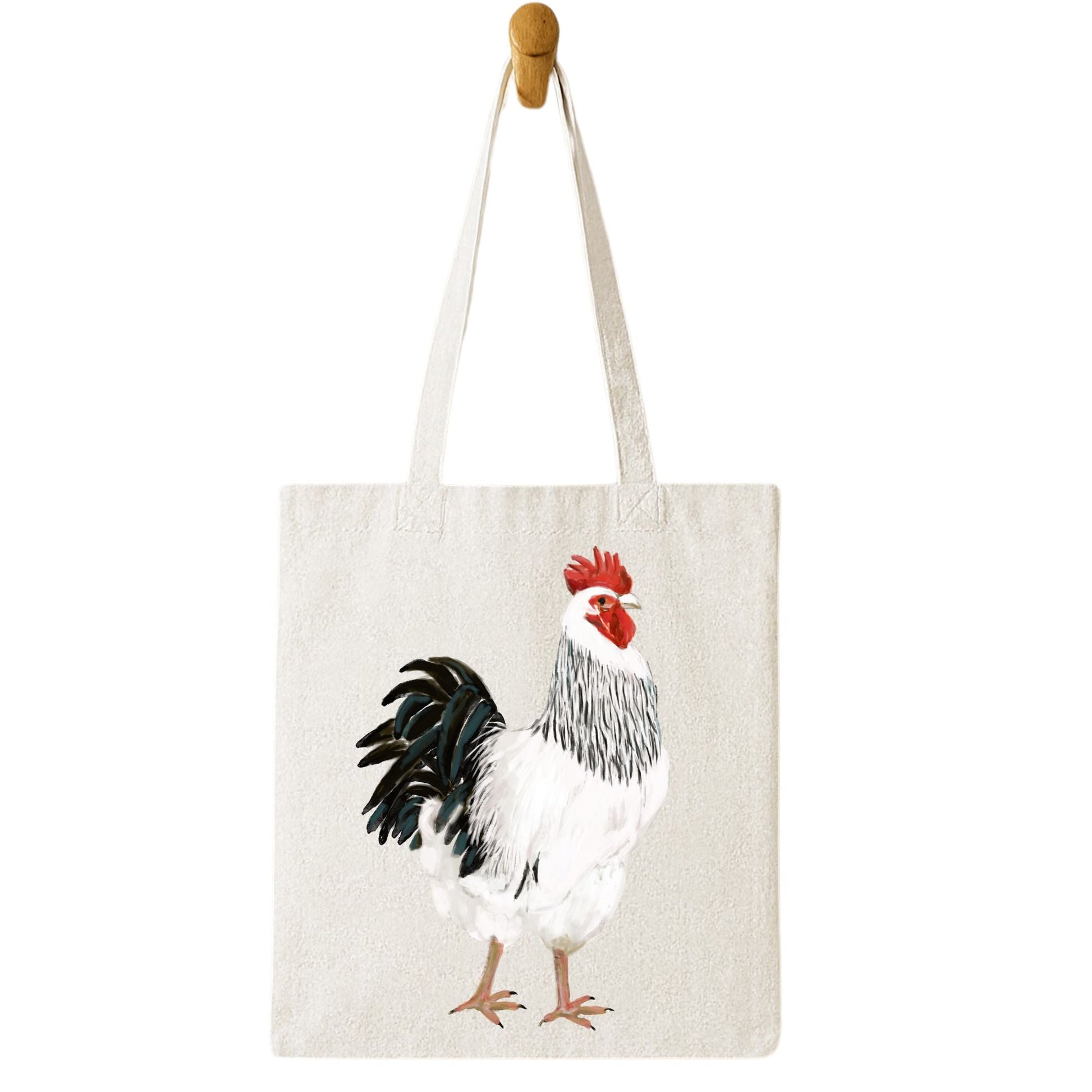 Canvas Tote Bag with Rooster Artwork - MerikaArt