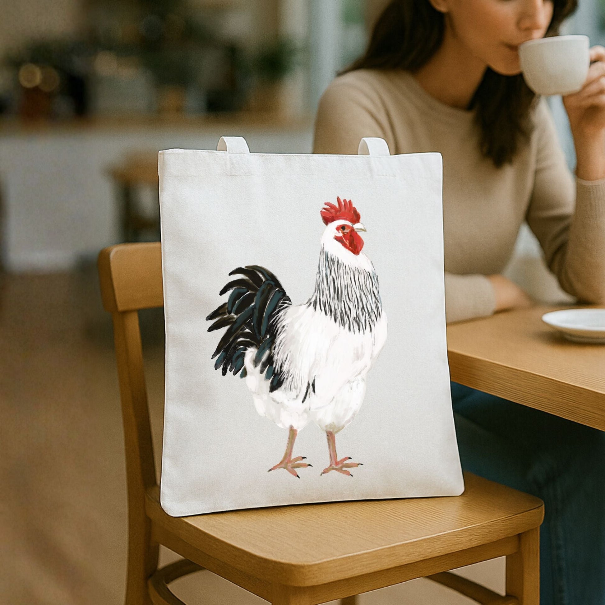 Canvas Tote Bag with Rooster Artwork - MerikaArt