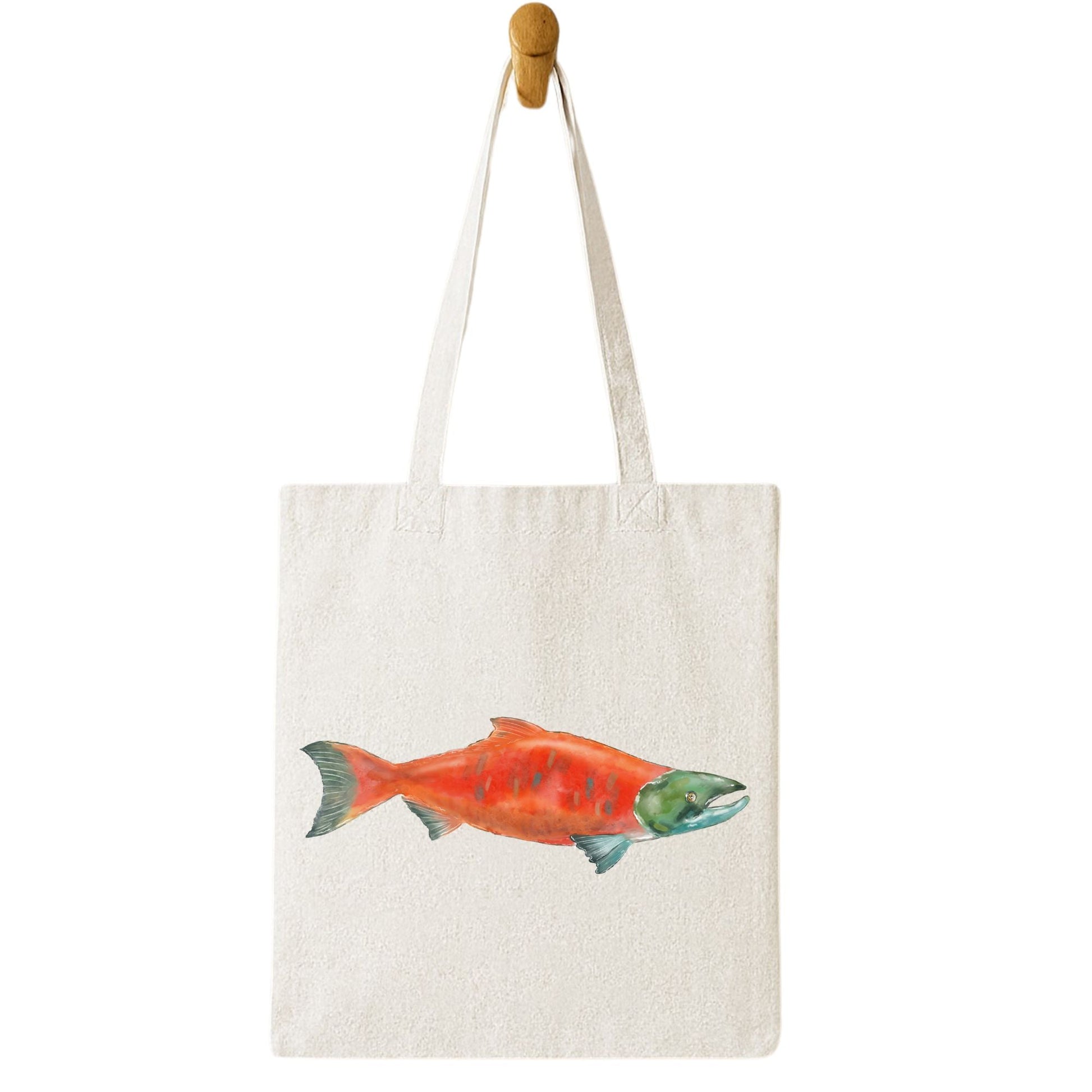 Canvas Tote Bag with Salmon Illustration - MerikaArt