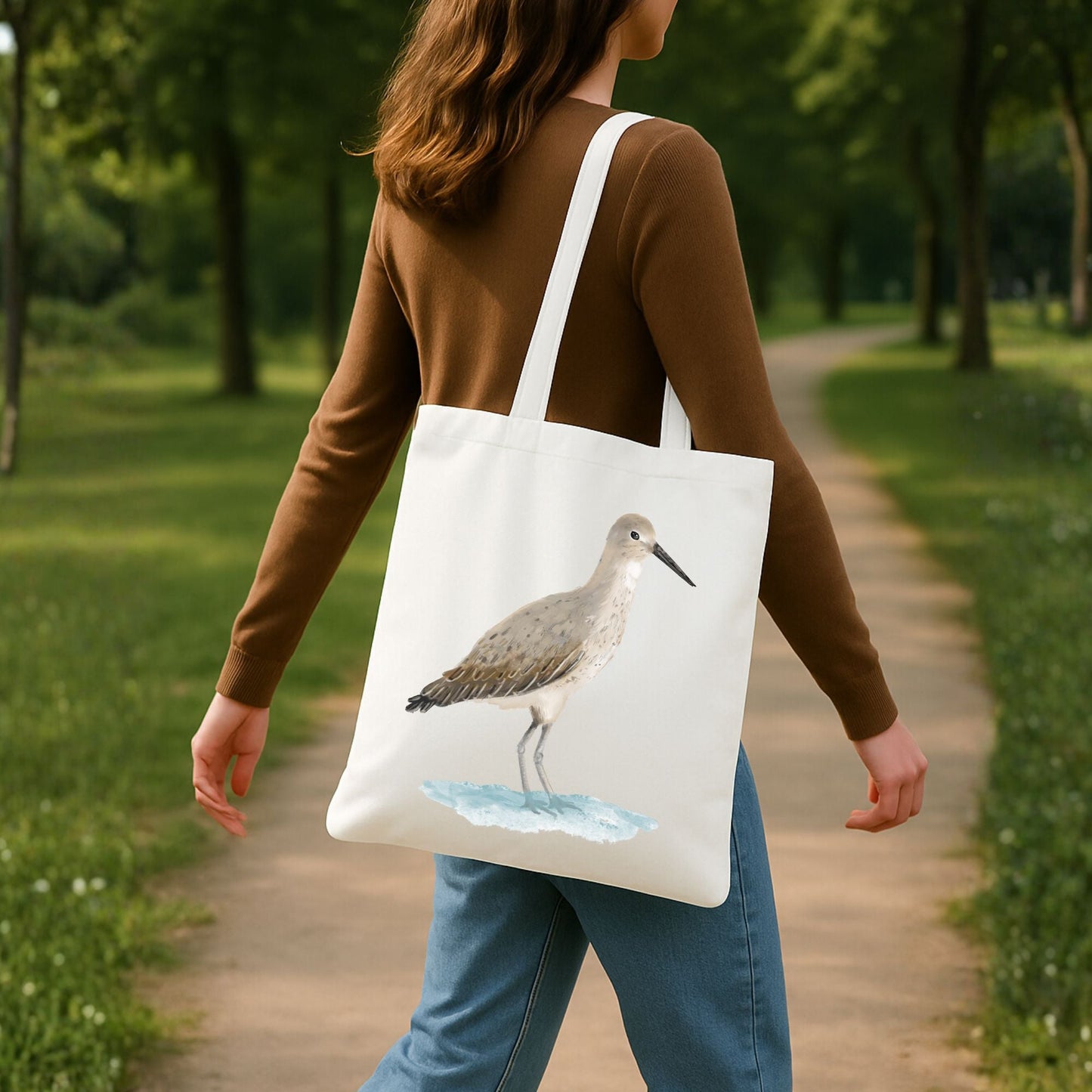 Canvas Tote Bag with Sandpiper Bird Artwork - MerikaArt