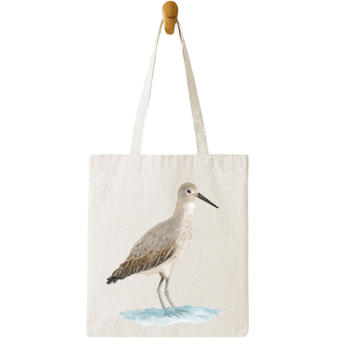 Canvas Tote Bag with Sandpiper Bird Artwork - MerikaArt