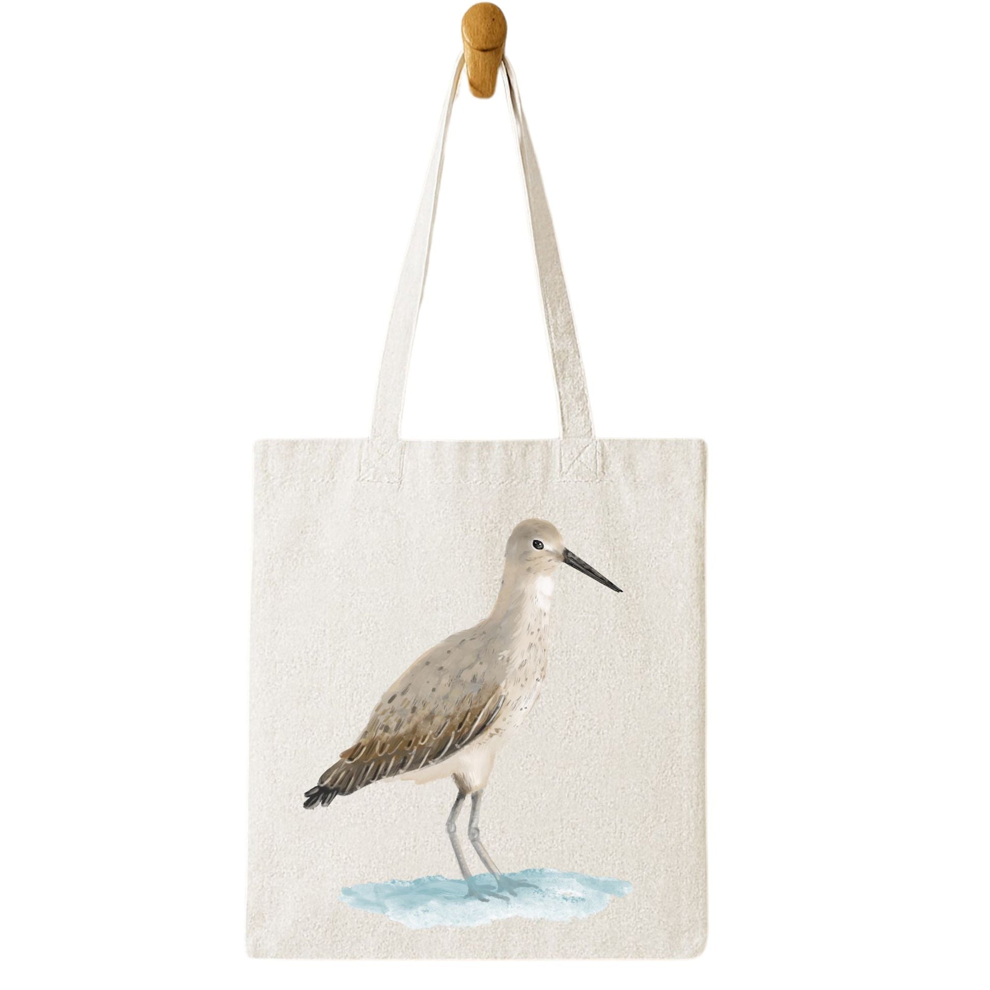 Canvas Tote Bag with Sandpiper Bird Artwork - MerikaArt