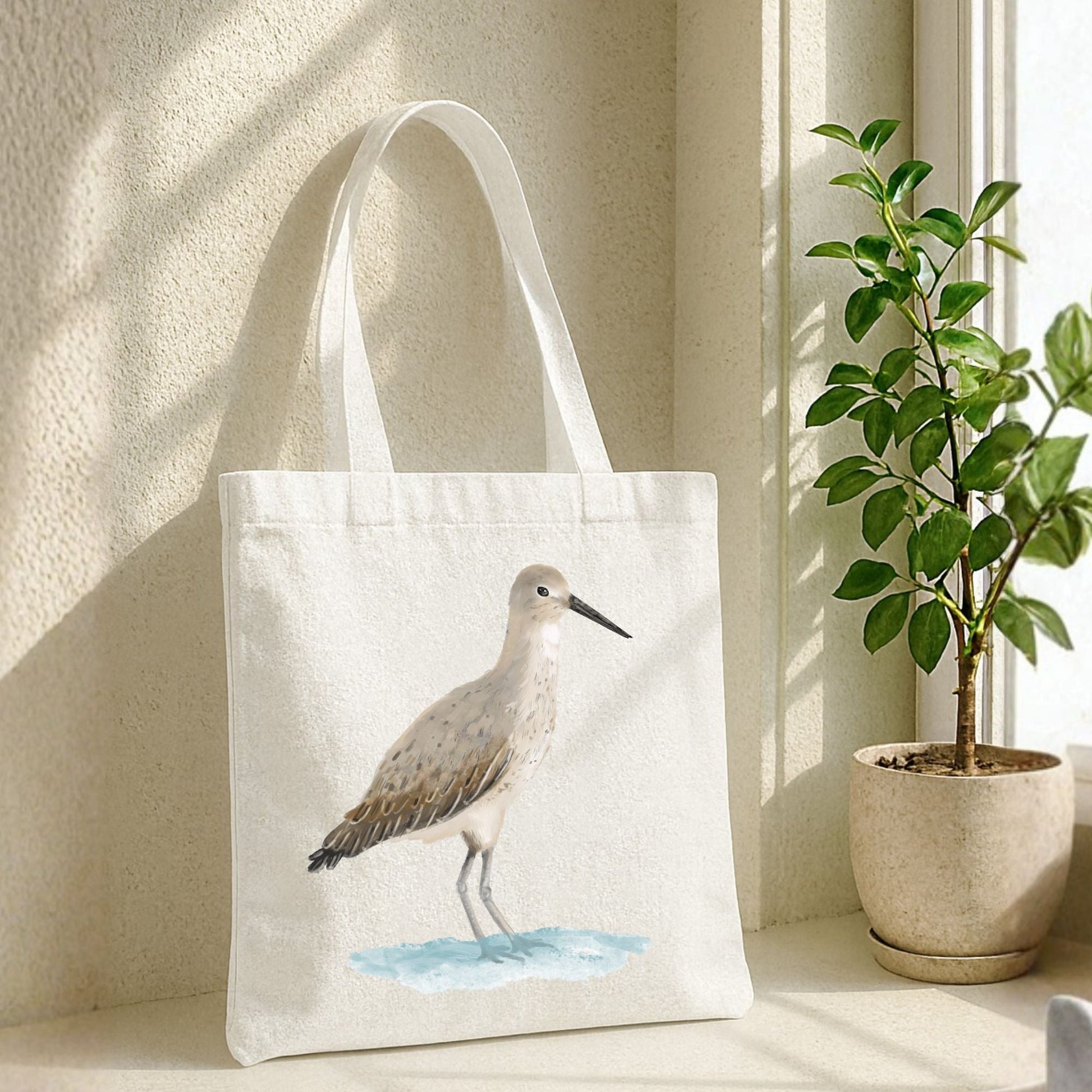 Canvas Tote Bag with Sandpiper Bird Artwork - MerikaArt