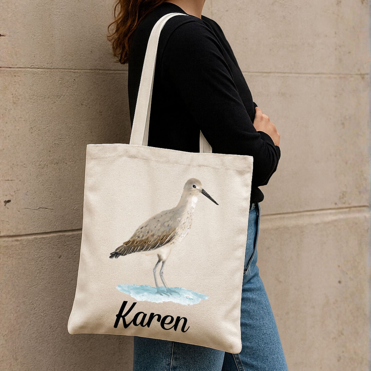 Canvas Tote Bag with Sandpiper Bird Artwork - MerikaArt