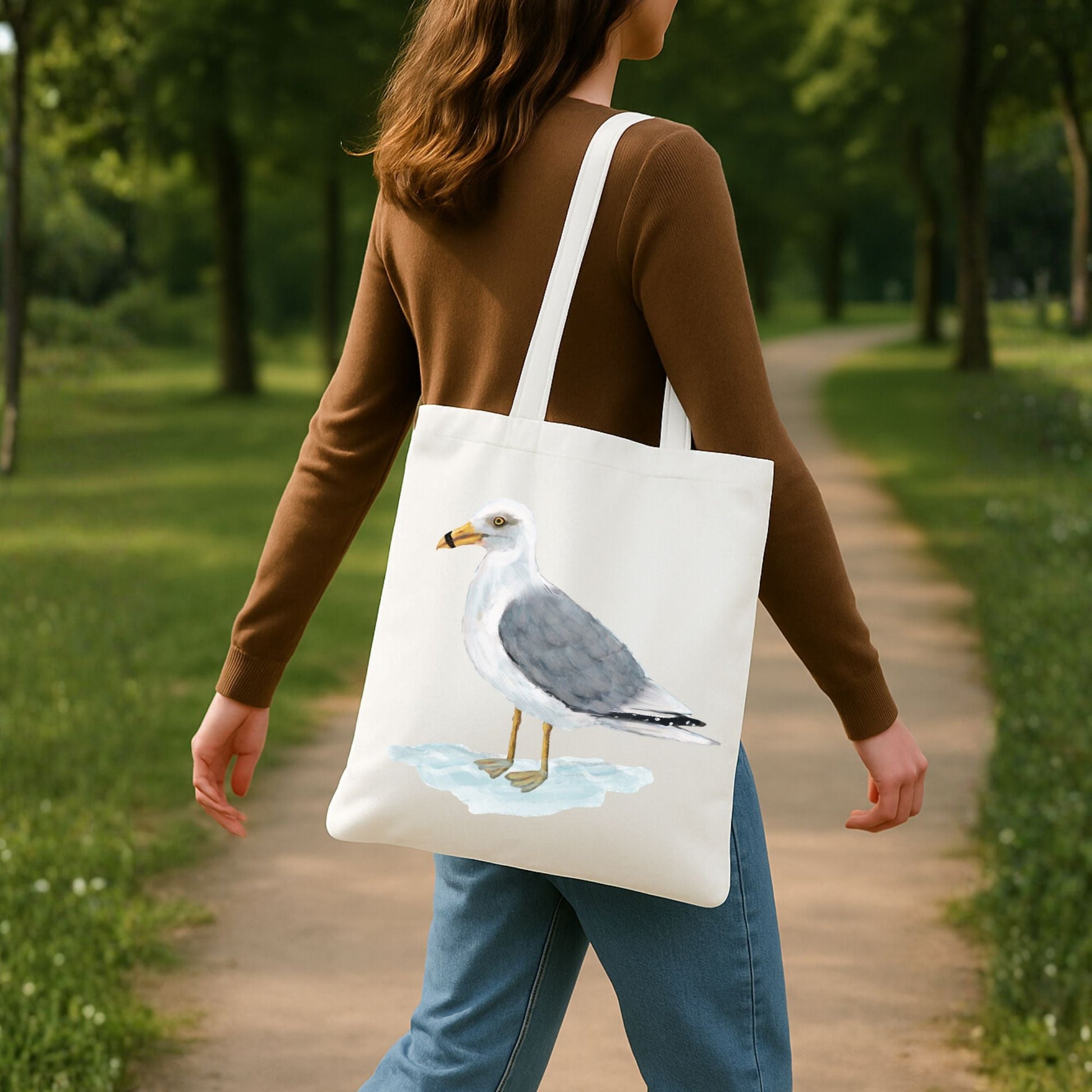 Canvas Tote Bag with Seagull Artwork - MerikaArt