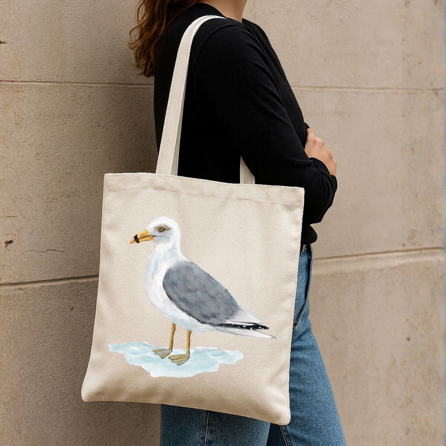 Canvas Tote Bag with Seagull Artwork - MerikaArt