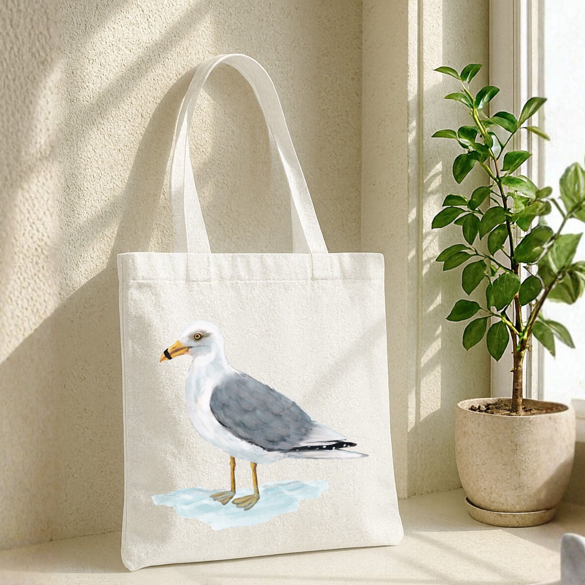 Canvas Tote Bag with Seagull Artwork - MerikaArt