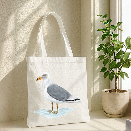 Canvas Tote Bag with Seagull Artwork - MerikaArt