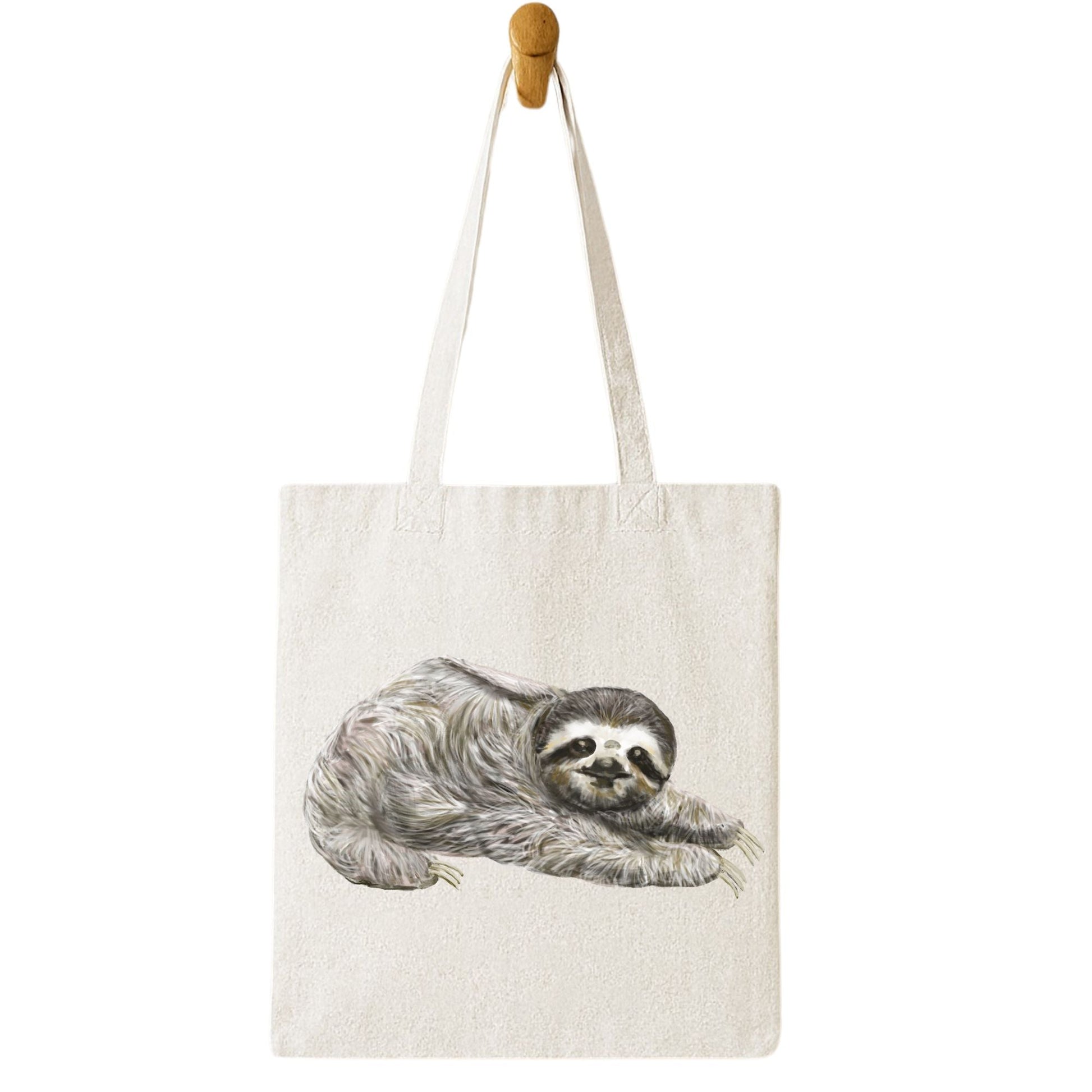 Canvas Tote Bag with Sleeping Sloth Illustration - MerikaArt