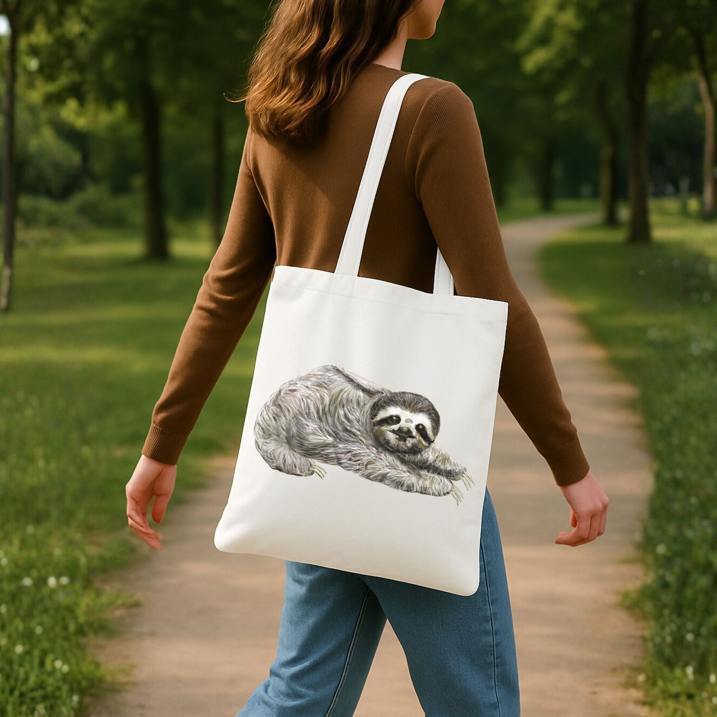 Canvas Tote Bag with Sleeping Sloth Illustration - MerikaArt