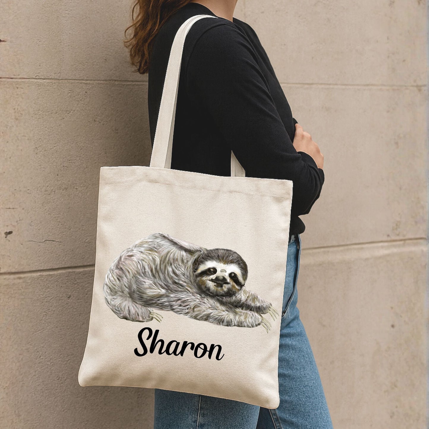 Canvas Tote Bag with Sleeping Sloth Illustration - MerikaArt