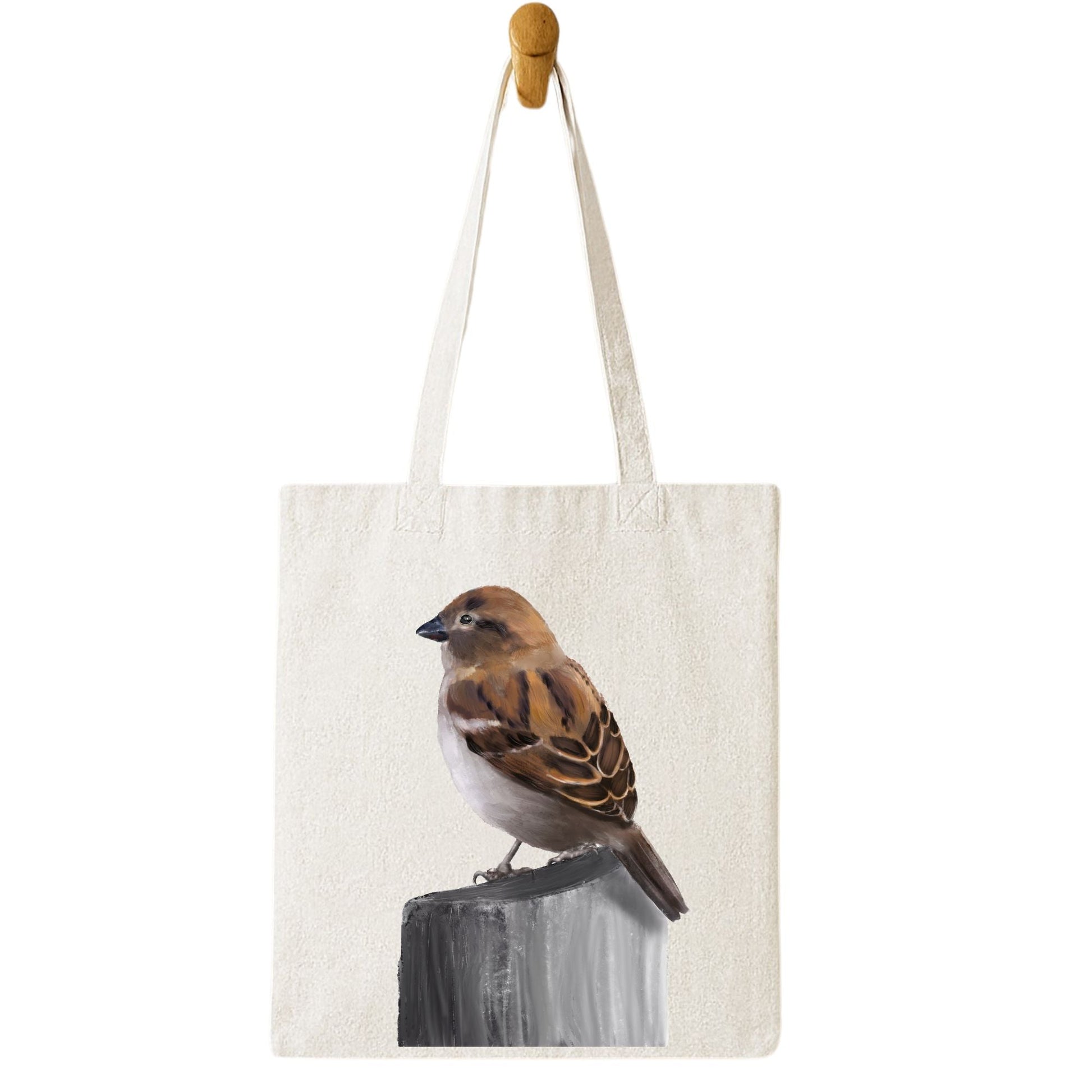 Canvas Tote Bag with Sparrow Illustration - MerikaArt