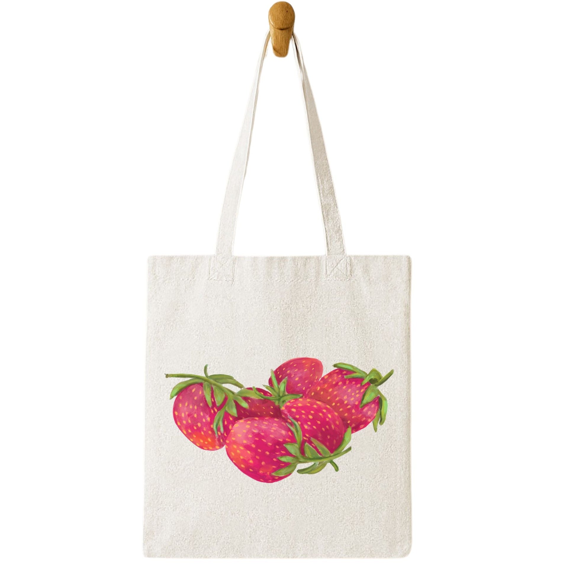 Canvas Tote Bag with Strawberry Artwork - MerikaArt