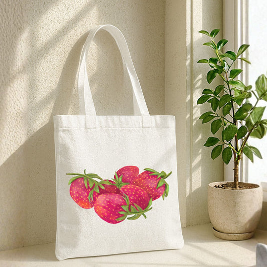 Canvas Tote Bag with Strawberry Artwork - MerikaArt