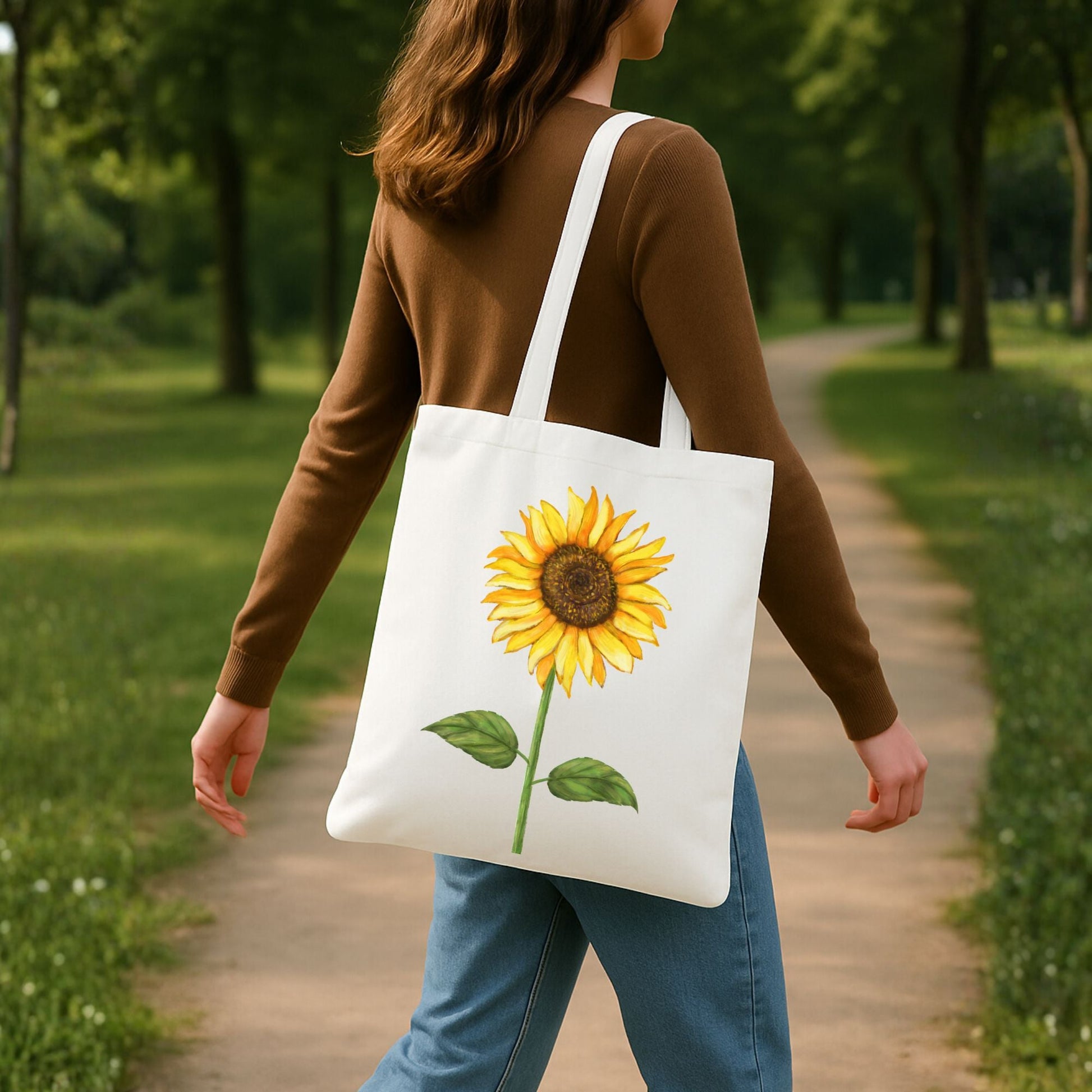 Canvas Tote Bag with Sunflower Artwork - MerikaArt