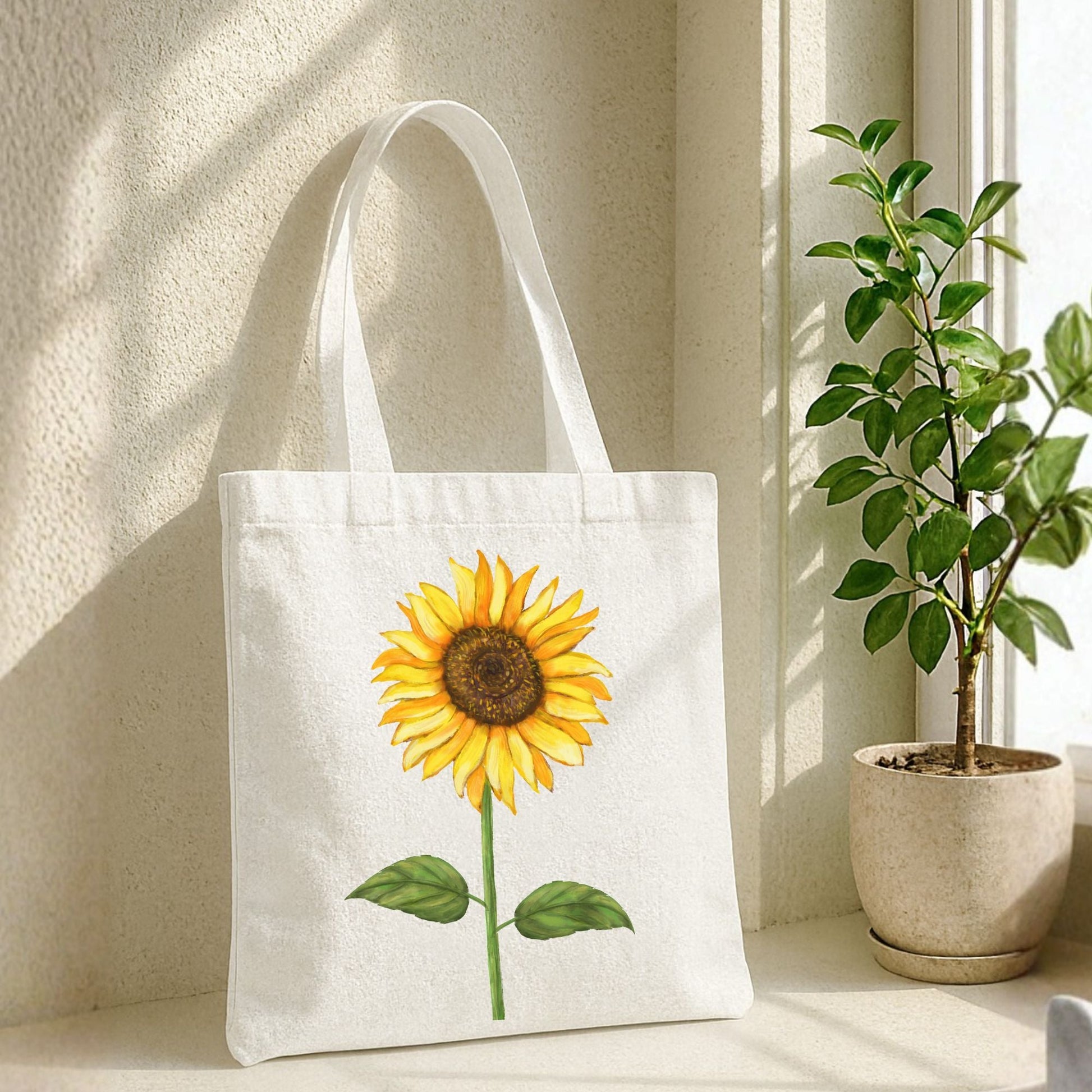 Canvas Tote Bag with Sunflower Artwork - MerikaArt