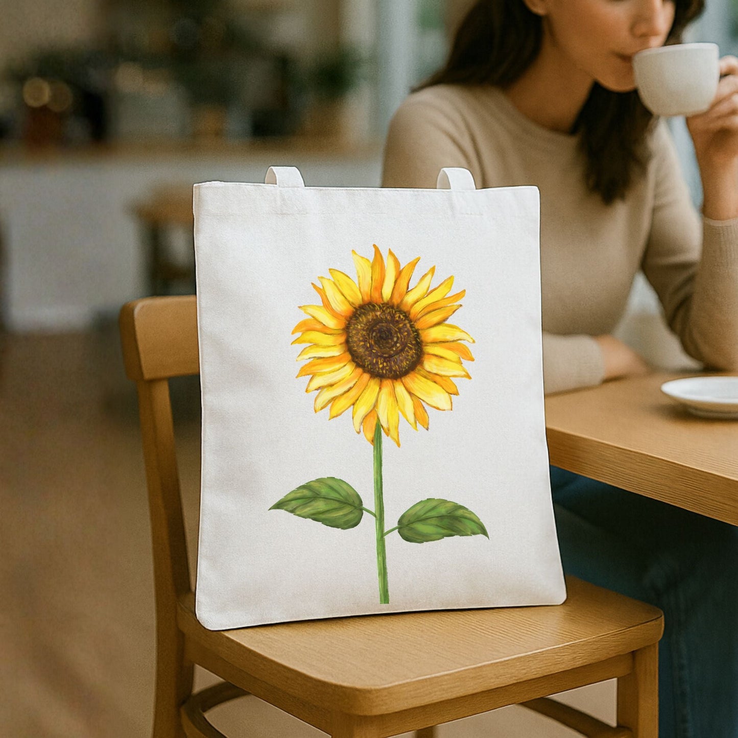 Canvas Tote Bag with Sunflower Artwork - MerikaArt