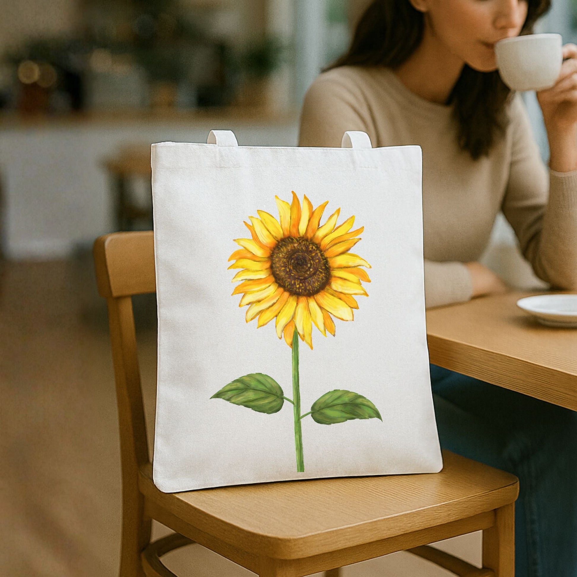Canvas Tote Bag with Sunflower Artwork - MerikaArt